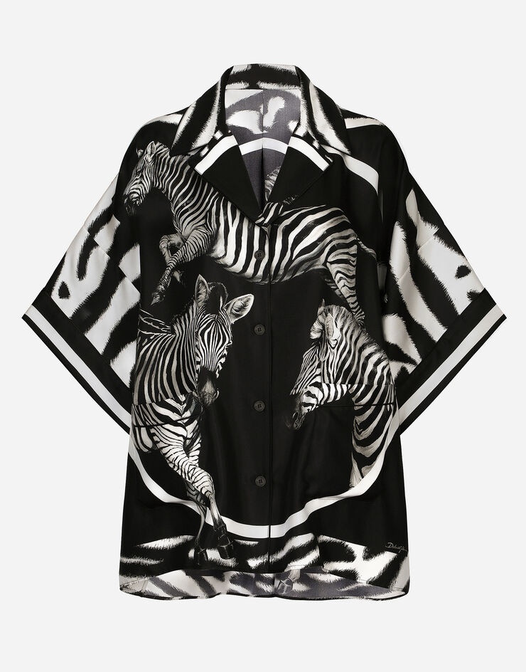 Short-sleeved twill shirt with zebra print - 1