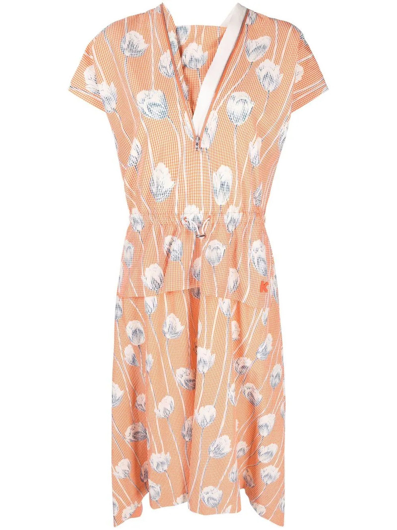 graphic-floral print gingham midi dress 1