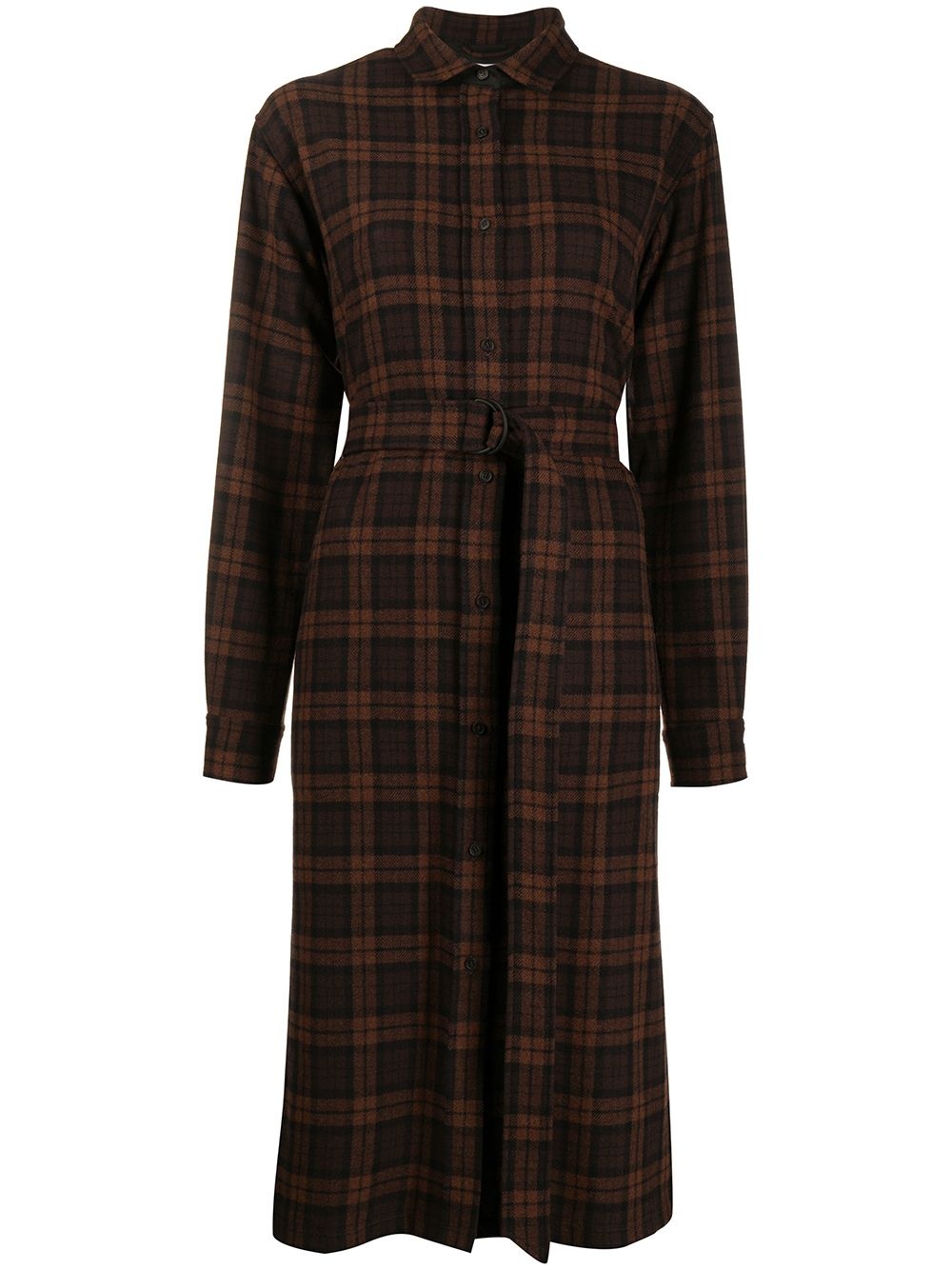 checked belted long-sleeve dress - 1