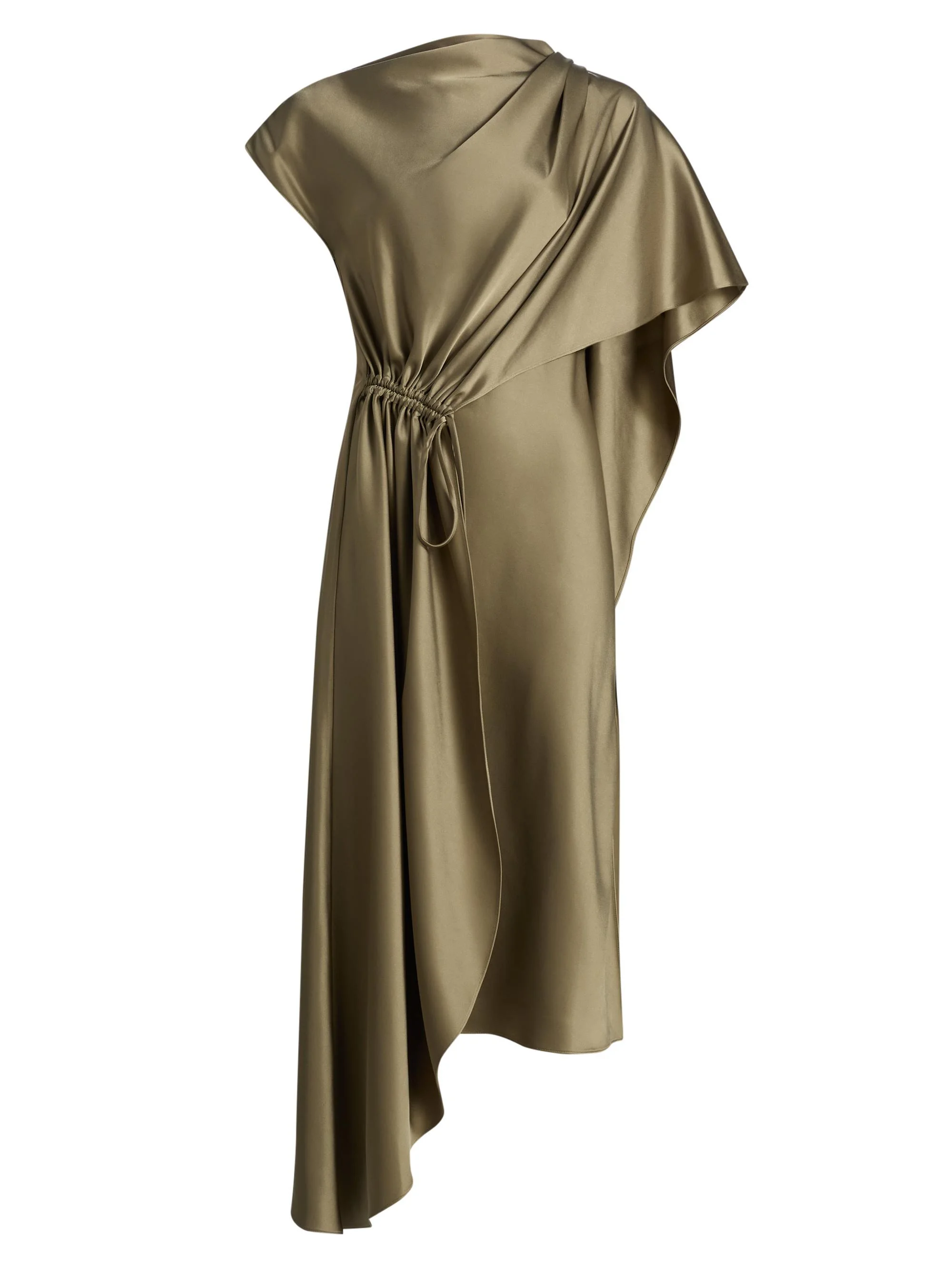 Women's Satin Draped Cocktail Dress - Olive - 1