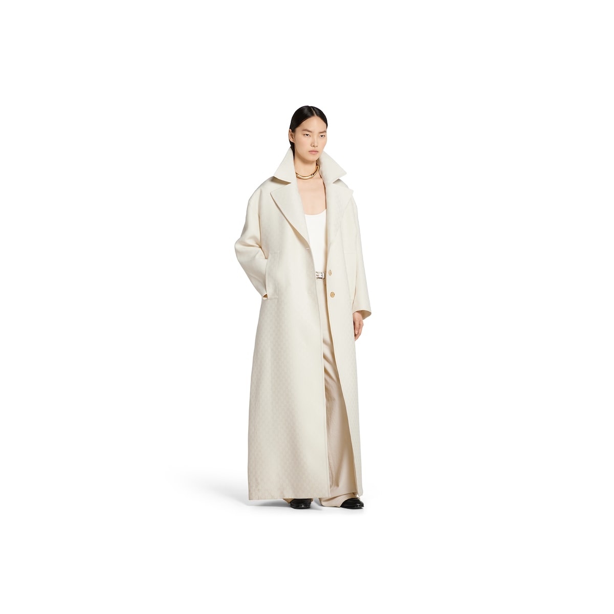 GG silk wool crêpe single-breasted coat - 2