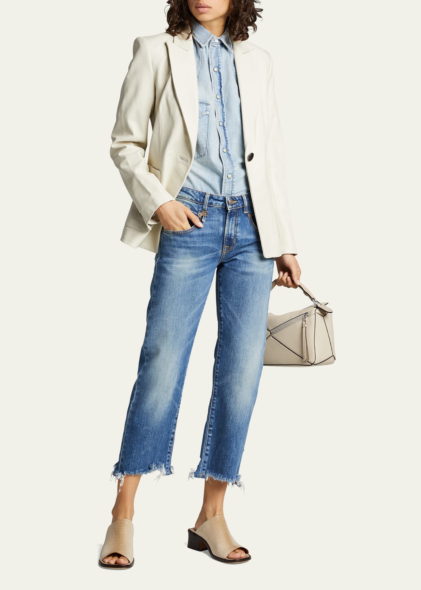 Boy Straight Cropped Jeans w/ Ripped Hem - 2