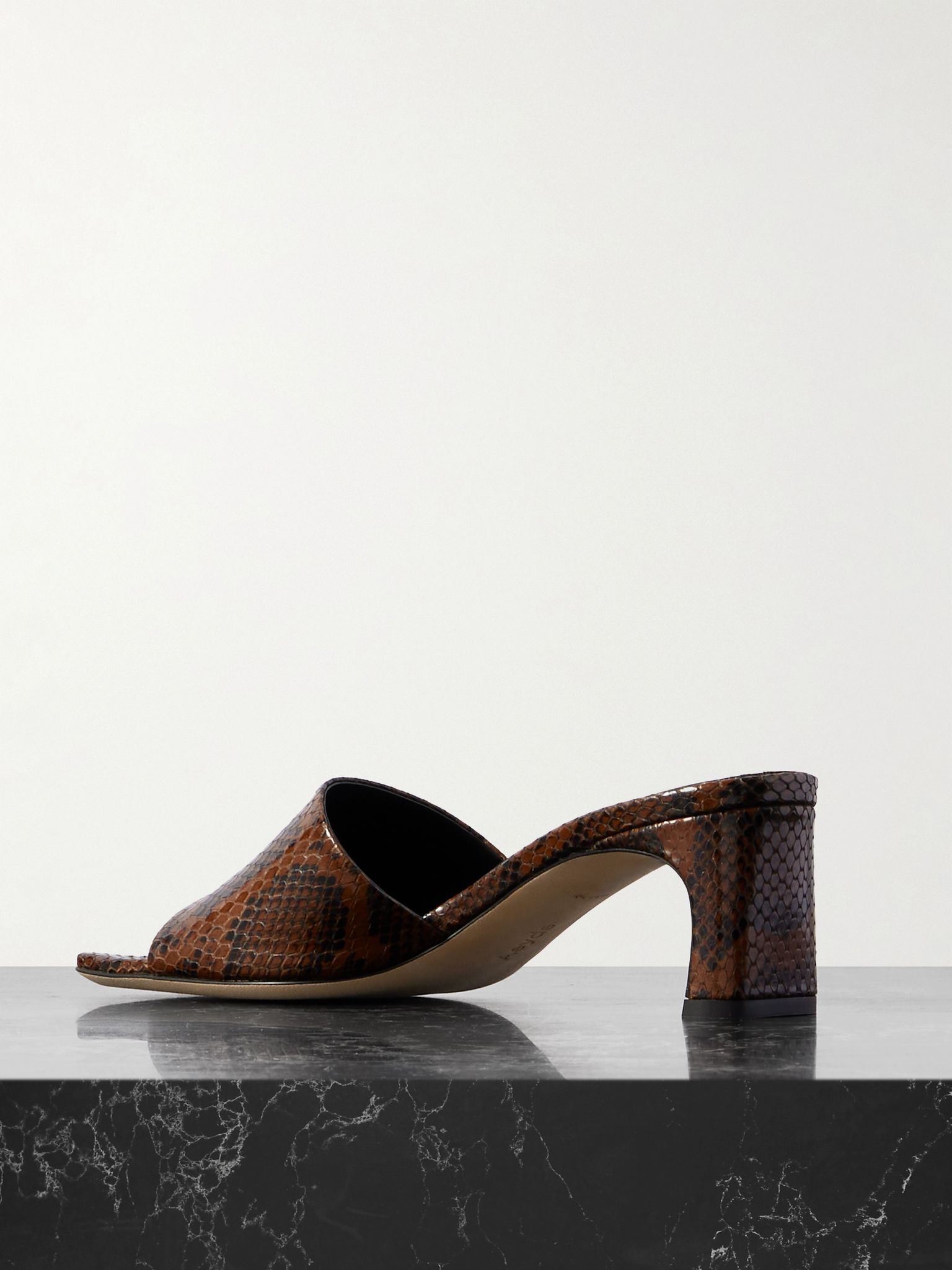 Jeanie snake-effect leather mules Chocolate - 3