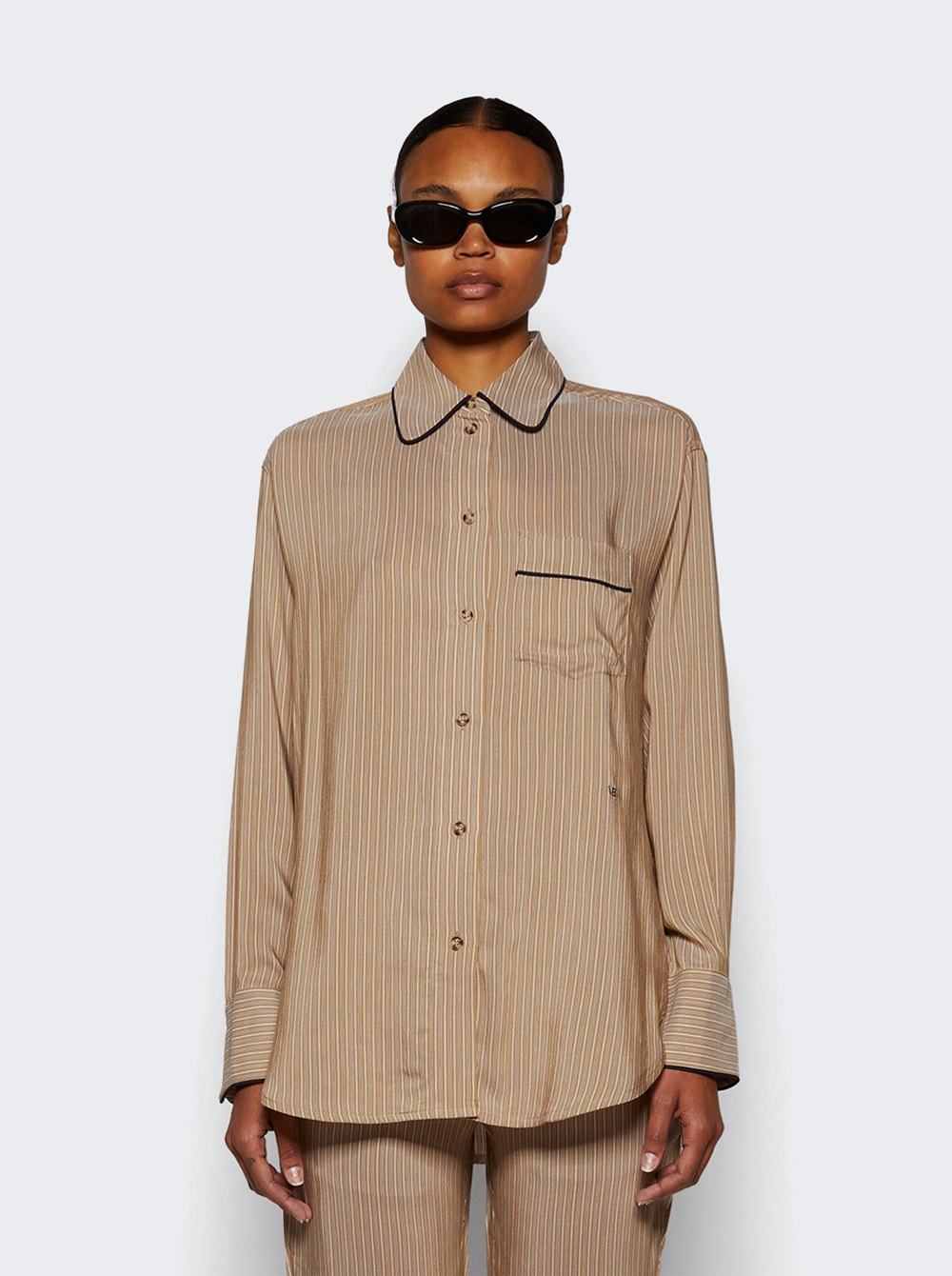 Piping Detail Pyjama Shirt Tobacco And Midnight - 3