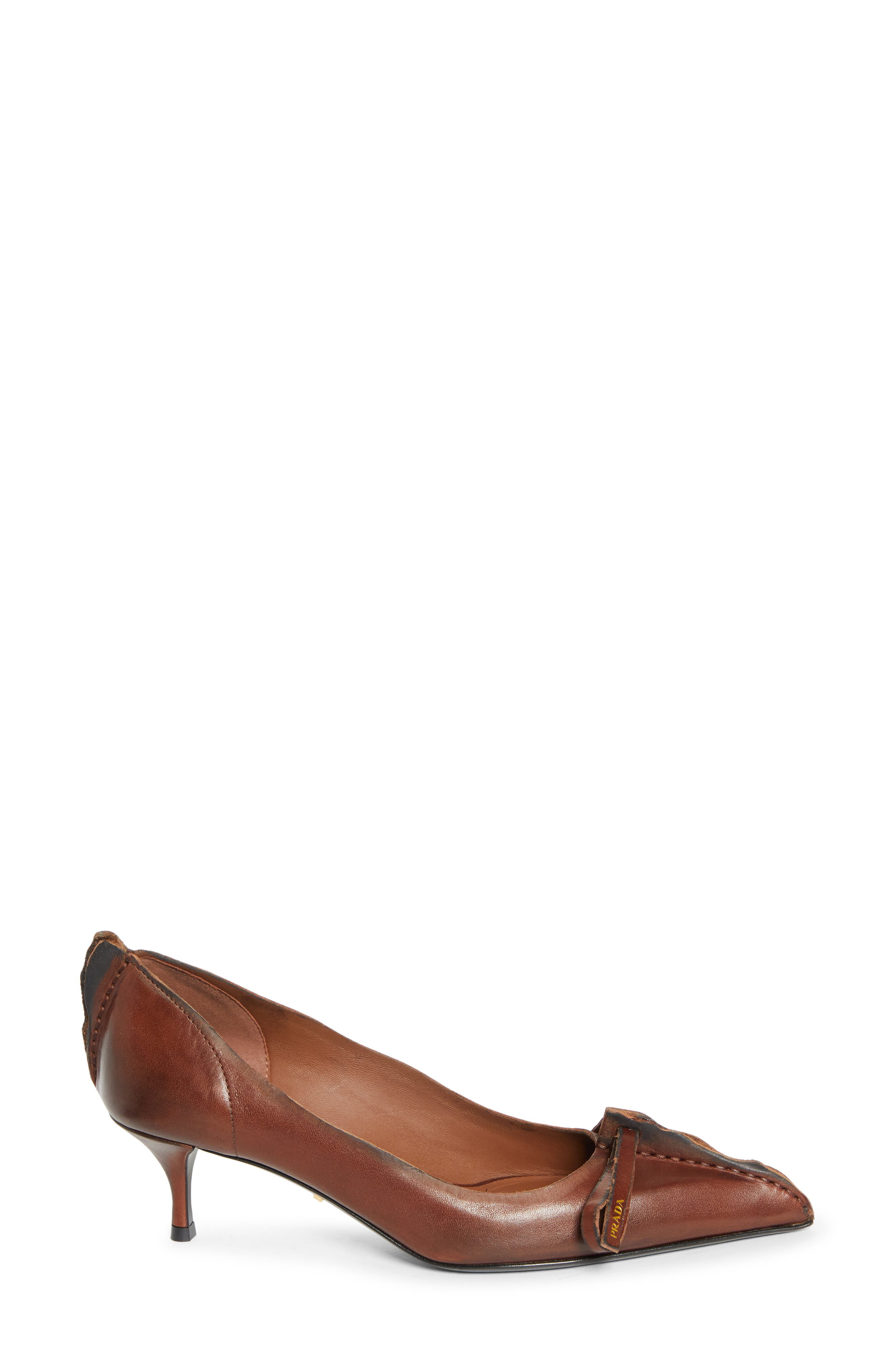 Prada Exposed Seam Kitten Heel Pump in Cacao at Nordstrom - 3