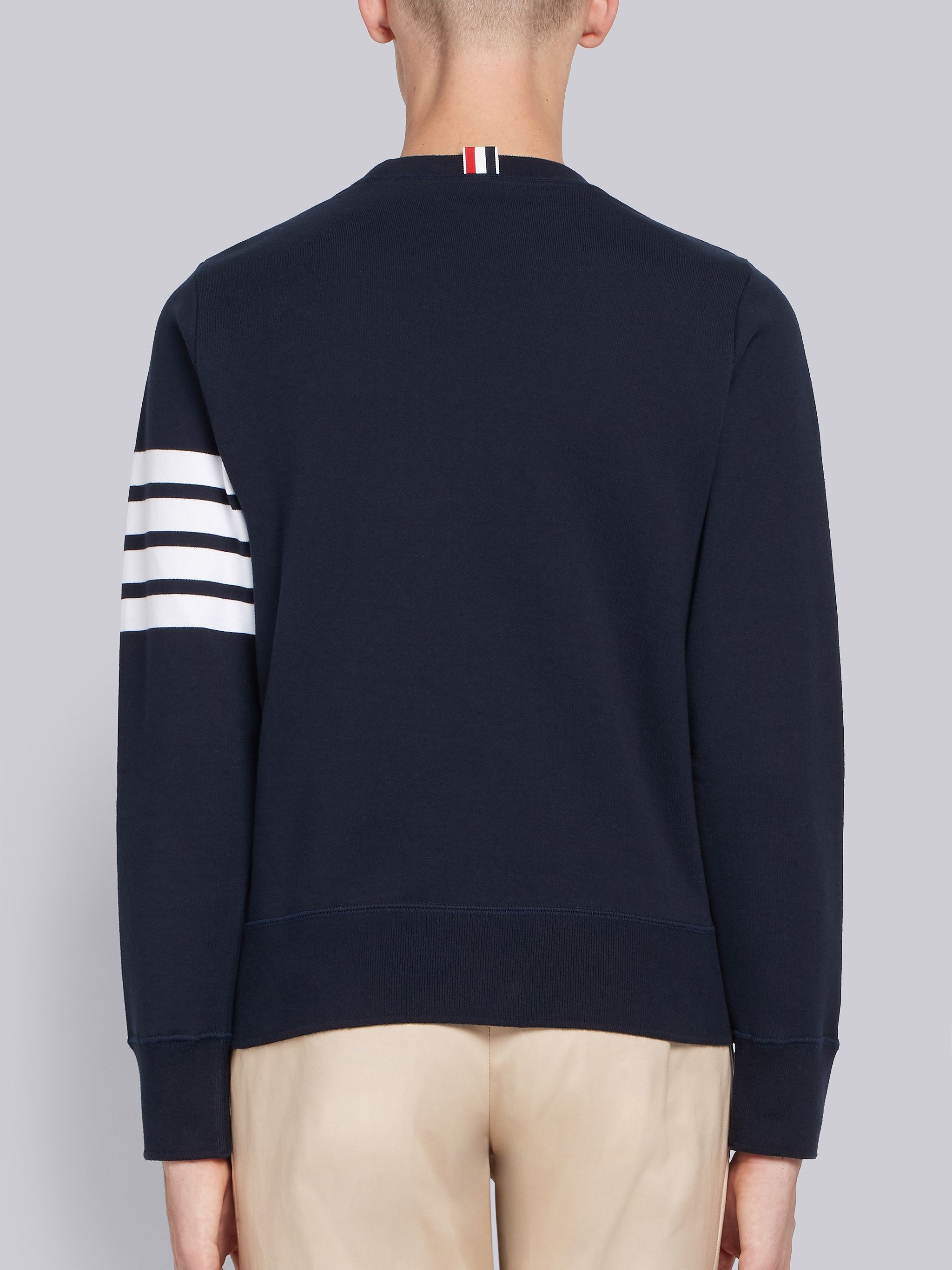 Navy Loopback Jersey Knit 4-bar Crew Neck Sweatshirt - 3