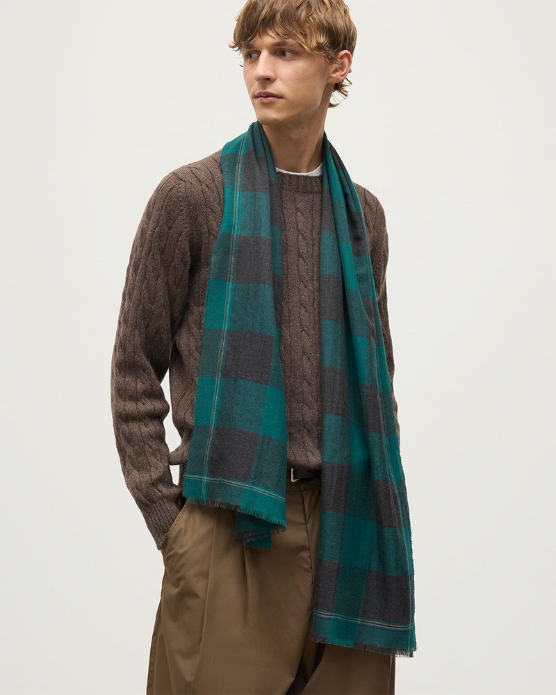 Carnbee Large Gingham Green Cashmere Scarf 3