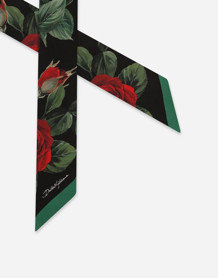Twill headscarf with red rose print - 2