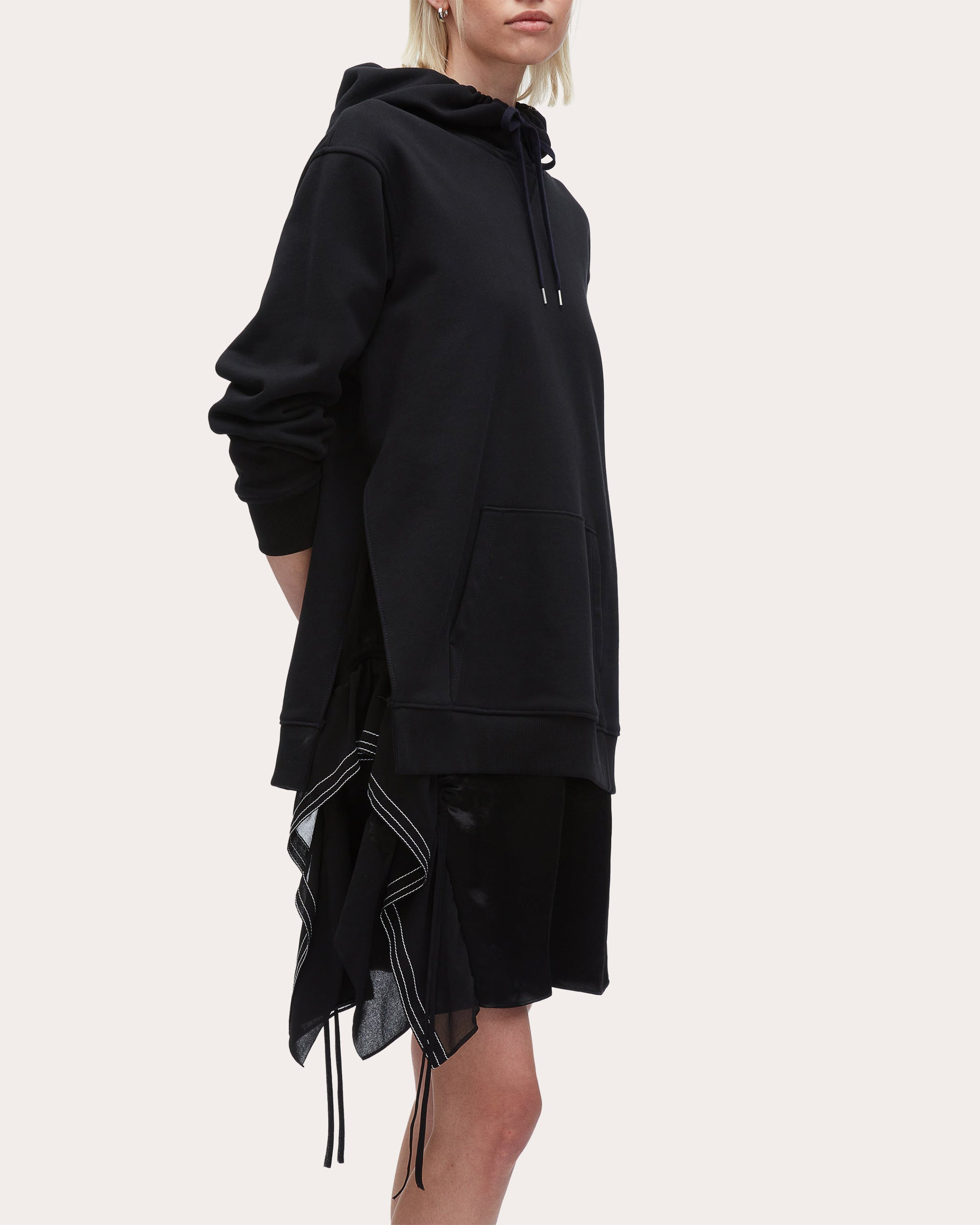 Hooded Layered Satin and Chiffon Trimmed Mini Dress - 4