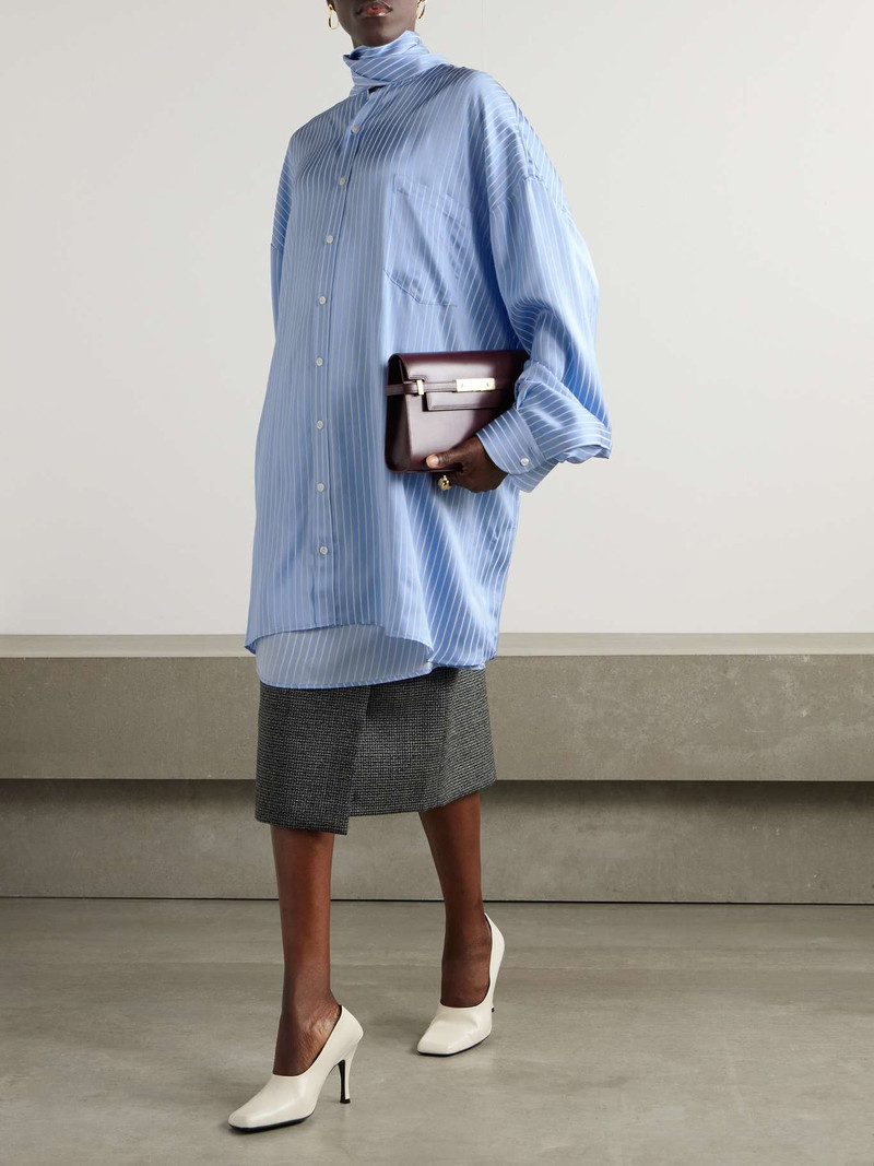 MARIE ADAM-LEENAERDT Oversized pussy-bow pinstriped satin shirt Blue outlook