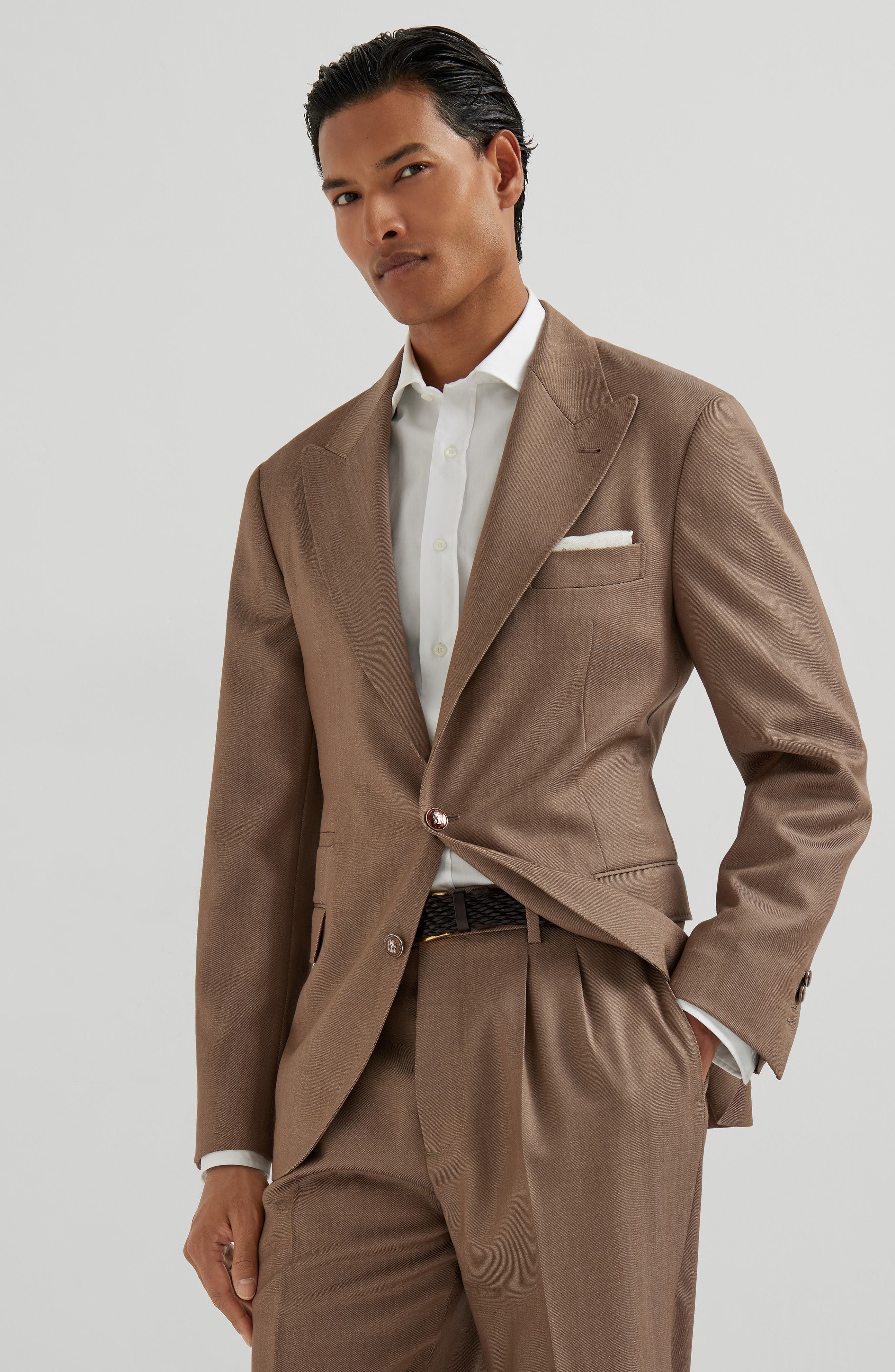 Brunello Cucinelli Blazer with large peak lapel in Bark at Nordstrom - 2