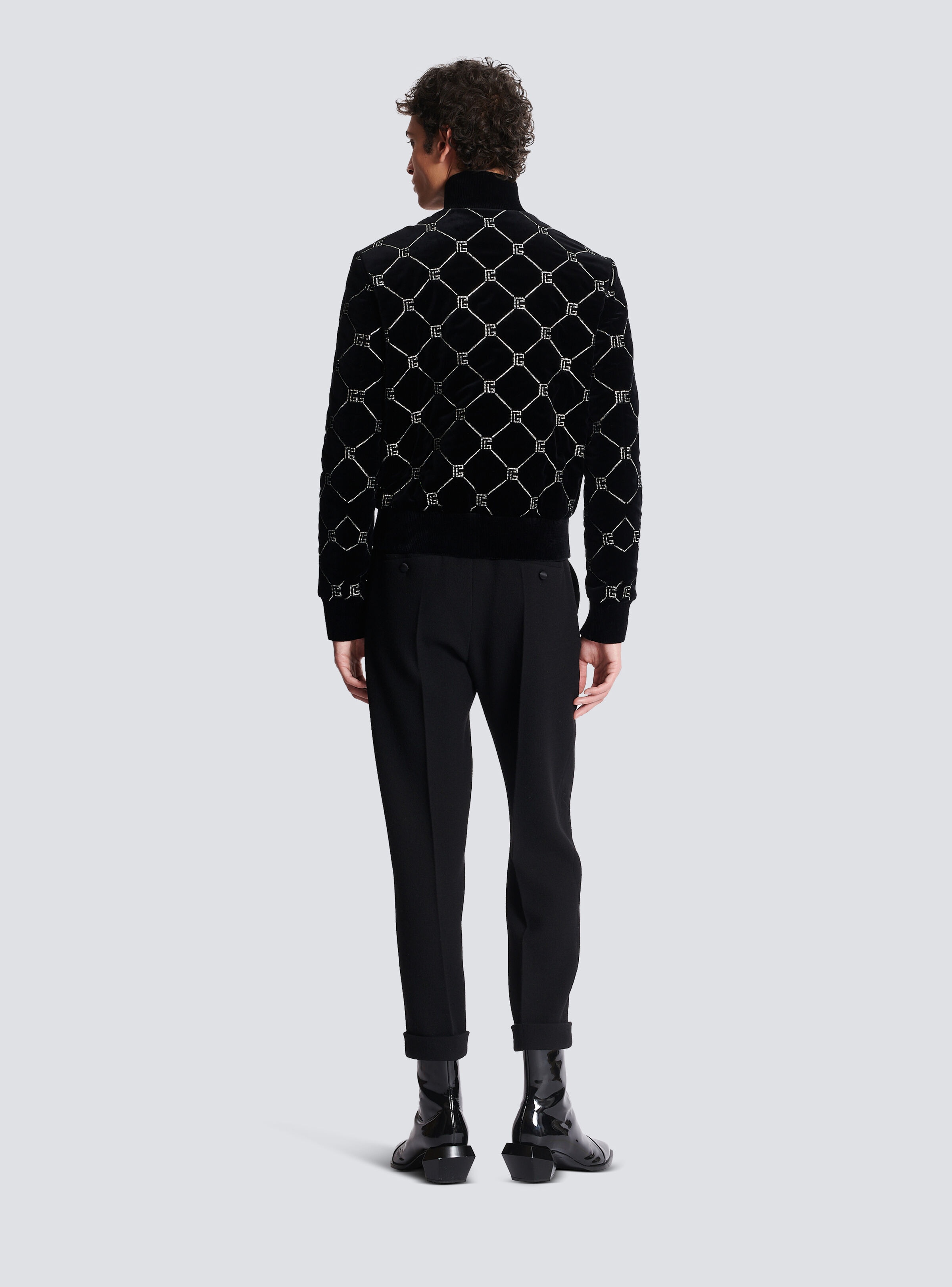 Quilted rhinestone bomber jacket - 4