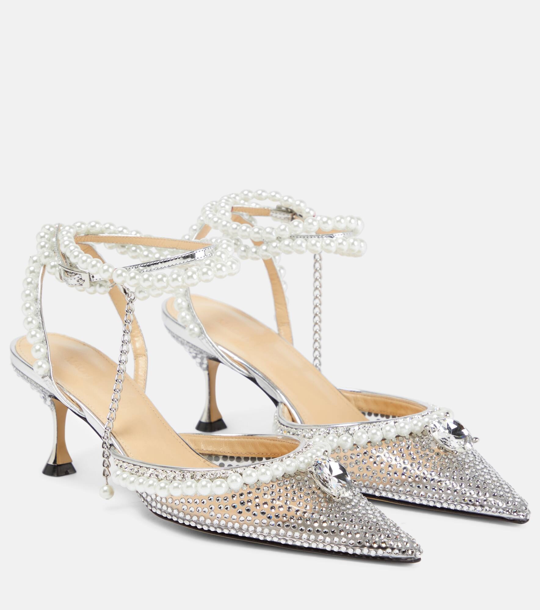 Faux-pearl embellished PVC pumps - 1