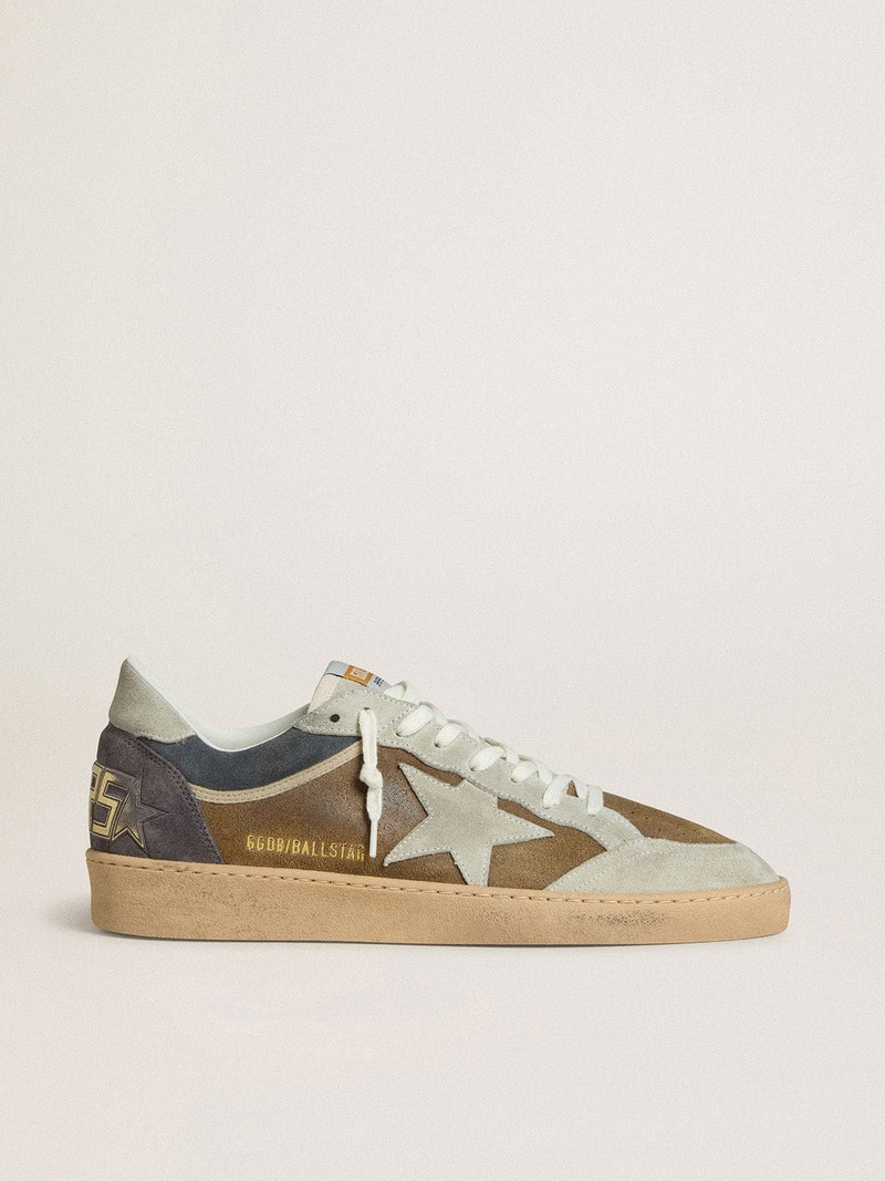 Men's Ball Star in military-green waxed suede with ice-gray suede star and heel tab 1