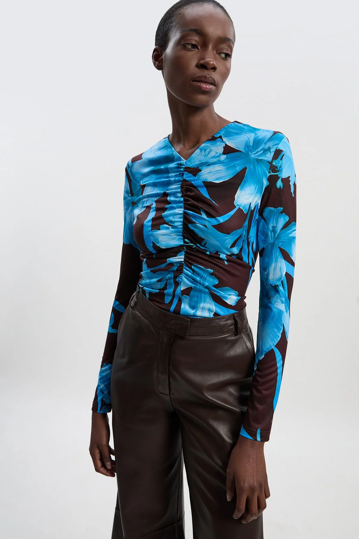 Floral Print Crepe High Neck Top - 1