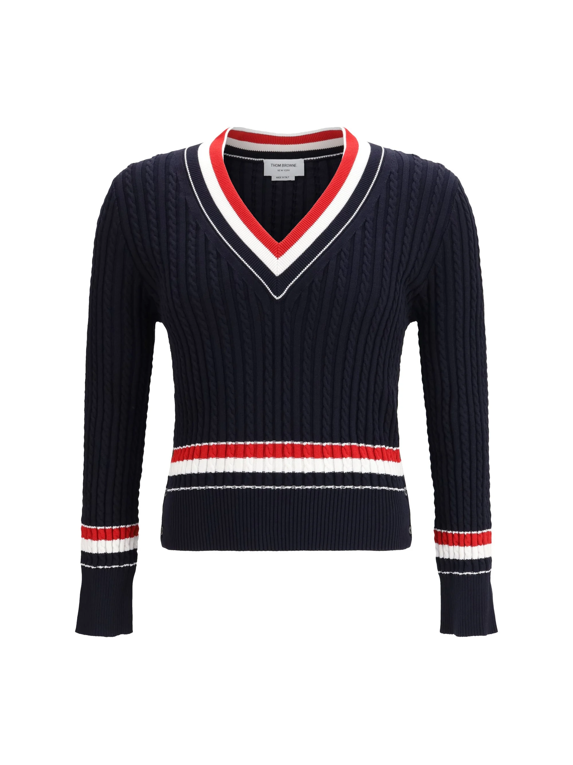 Thom Browne Intarsia Cable-knit V-neck Sweater - 1