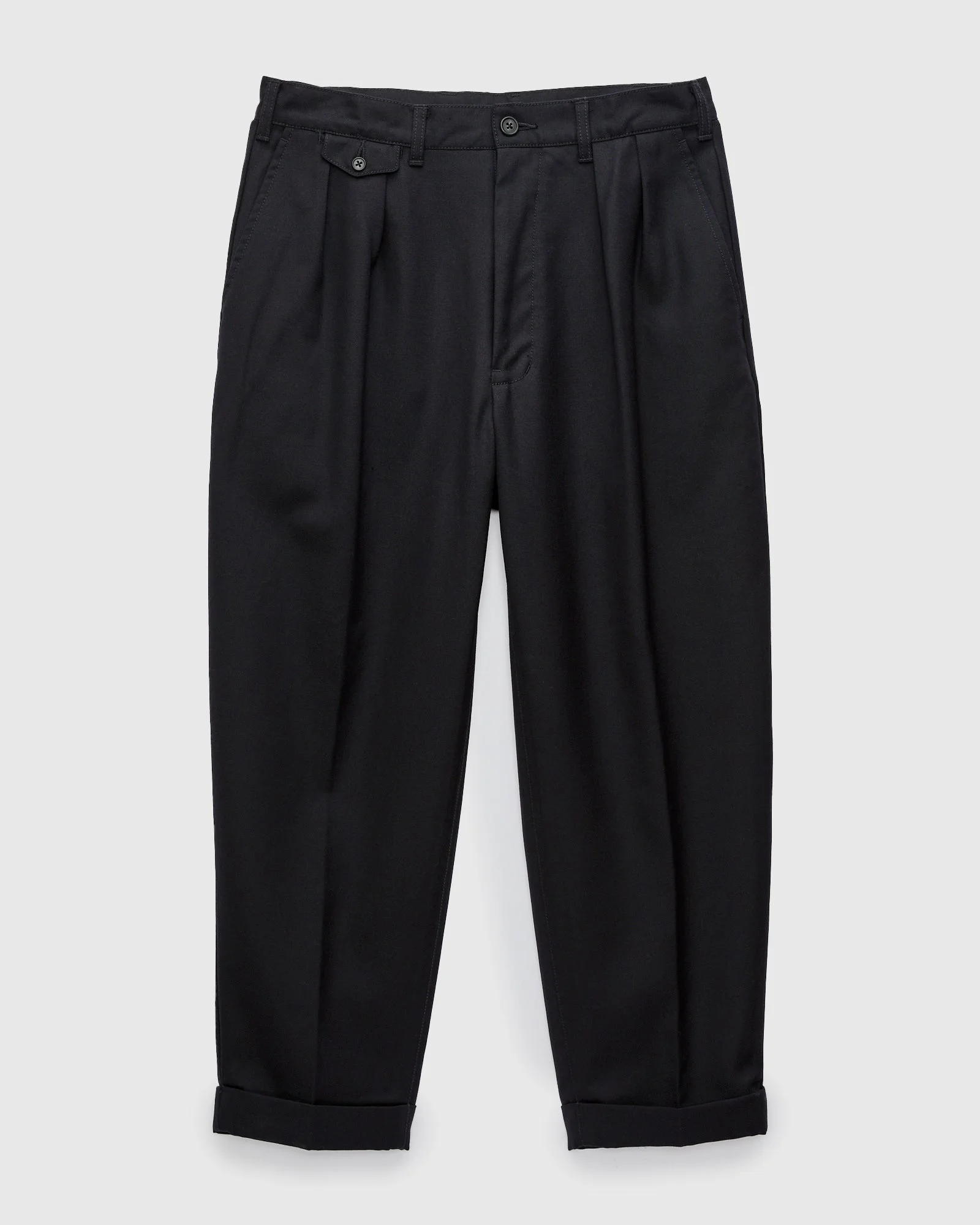2-Pleat Laundry Wool Trousers in Navy - 1