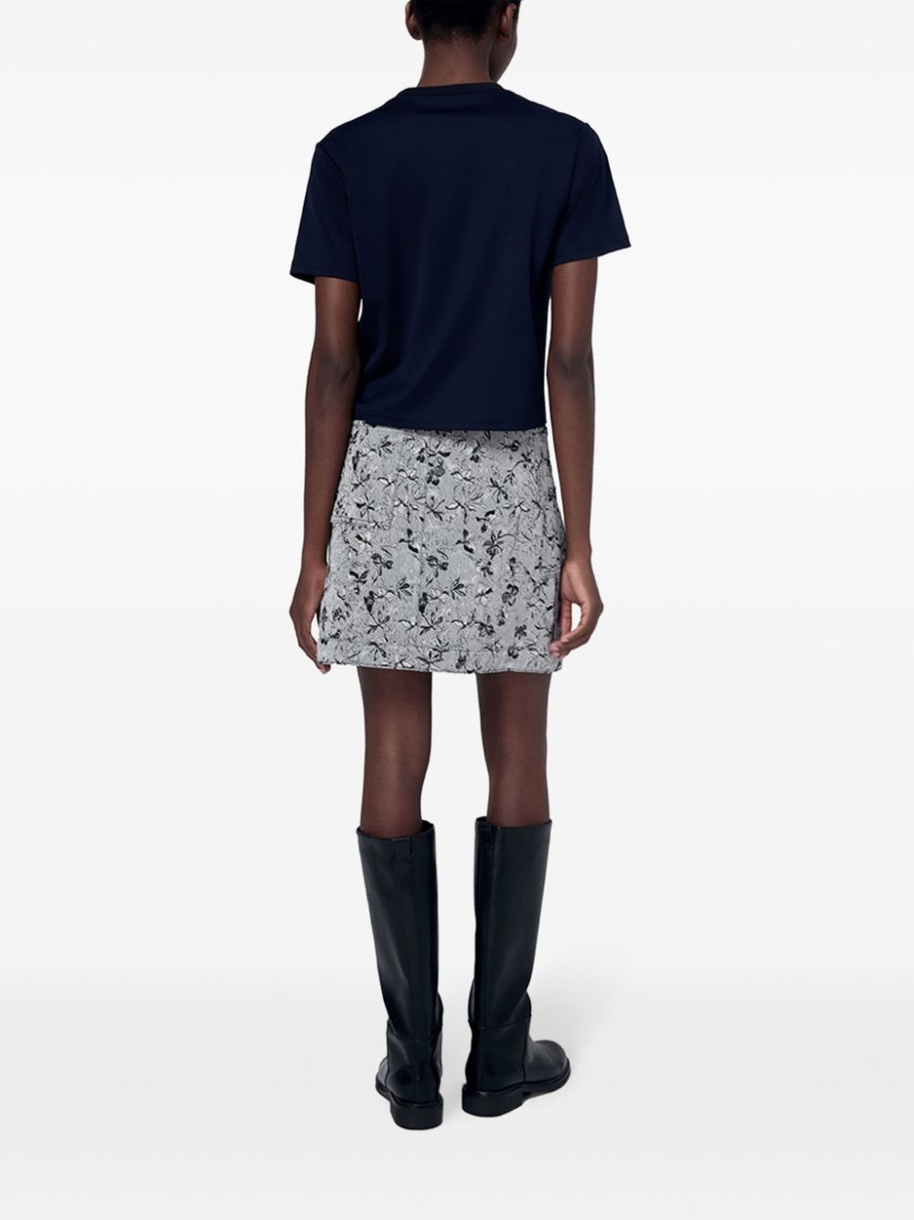 floral-jacquard denim skirt - 3