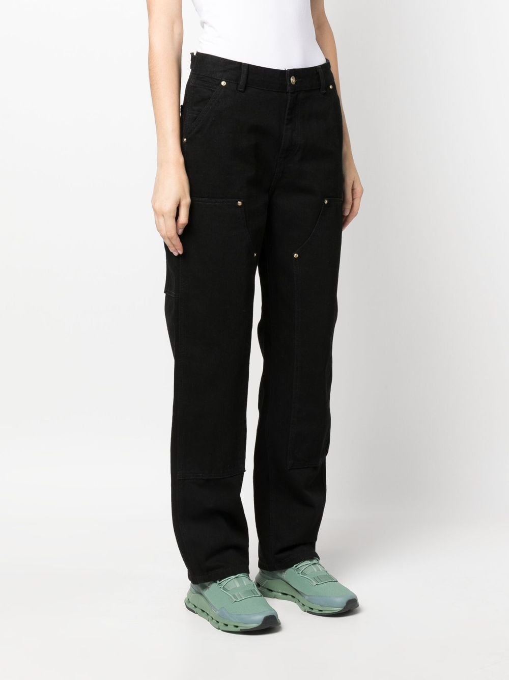 logo-patch cotton straight trousers - 3