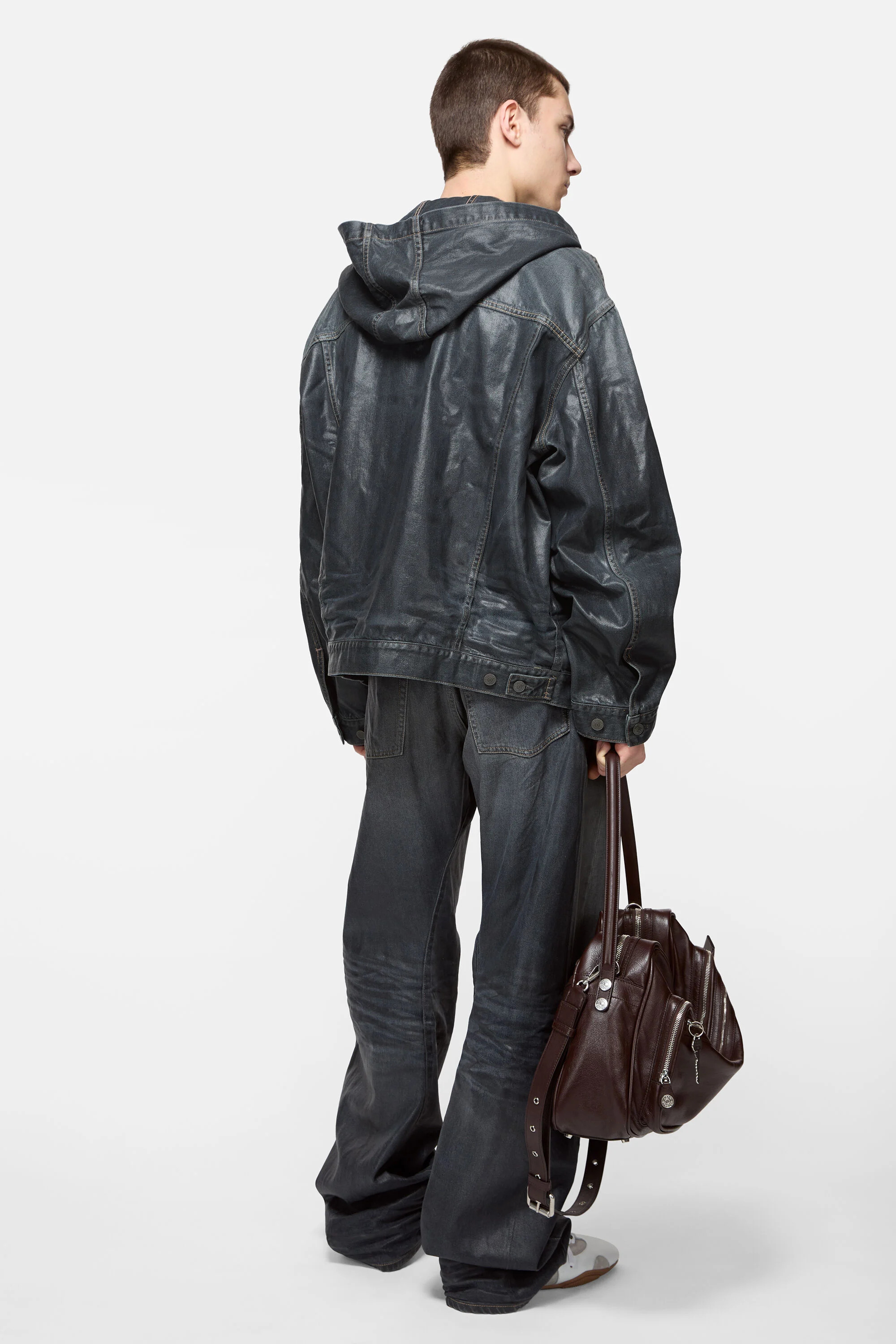 Denim jacket with hood - Black - 3