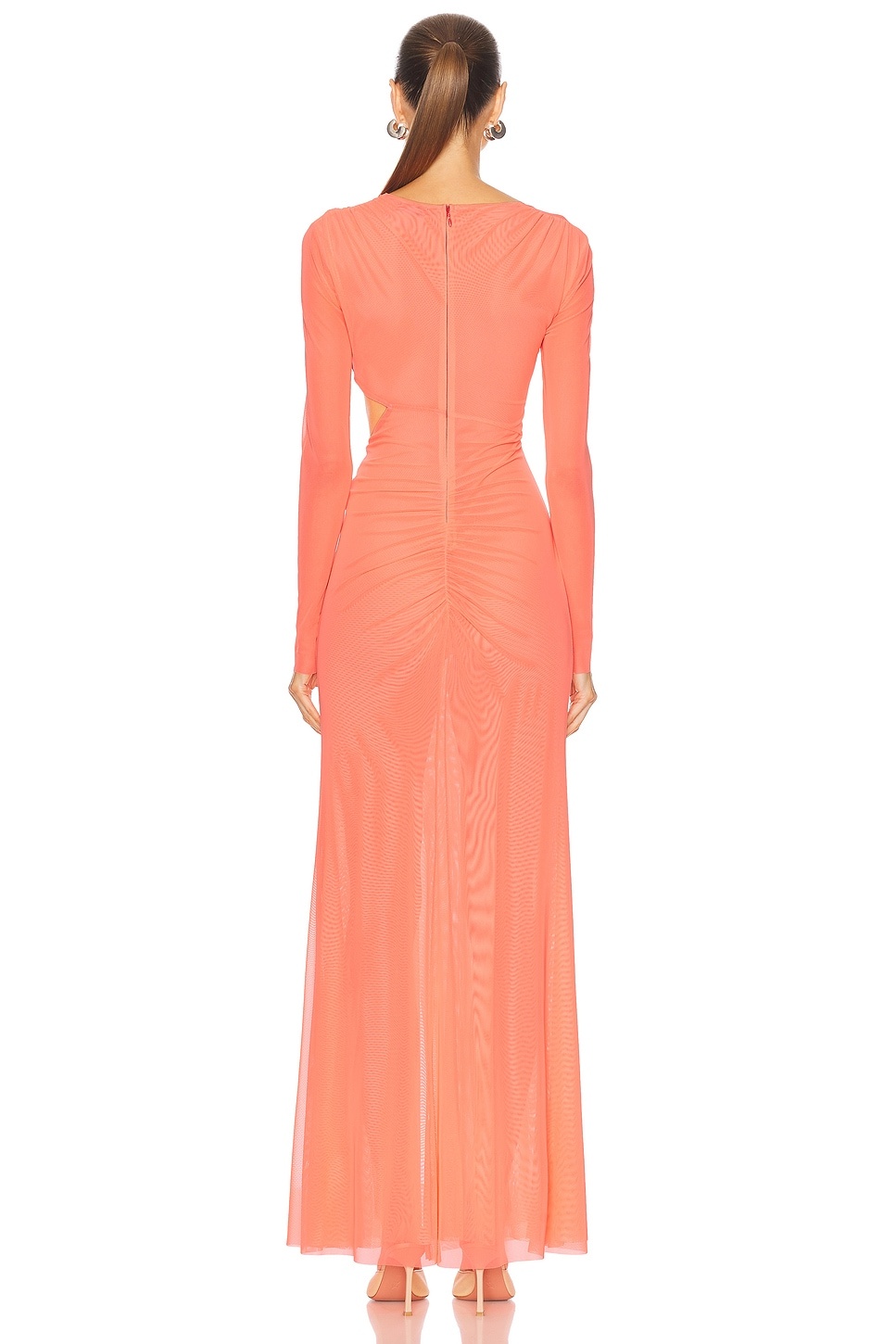 Mesh Asymmetric Cut Out Ruched Gown - 4