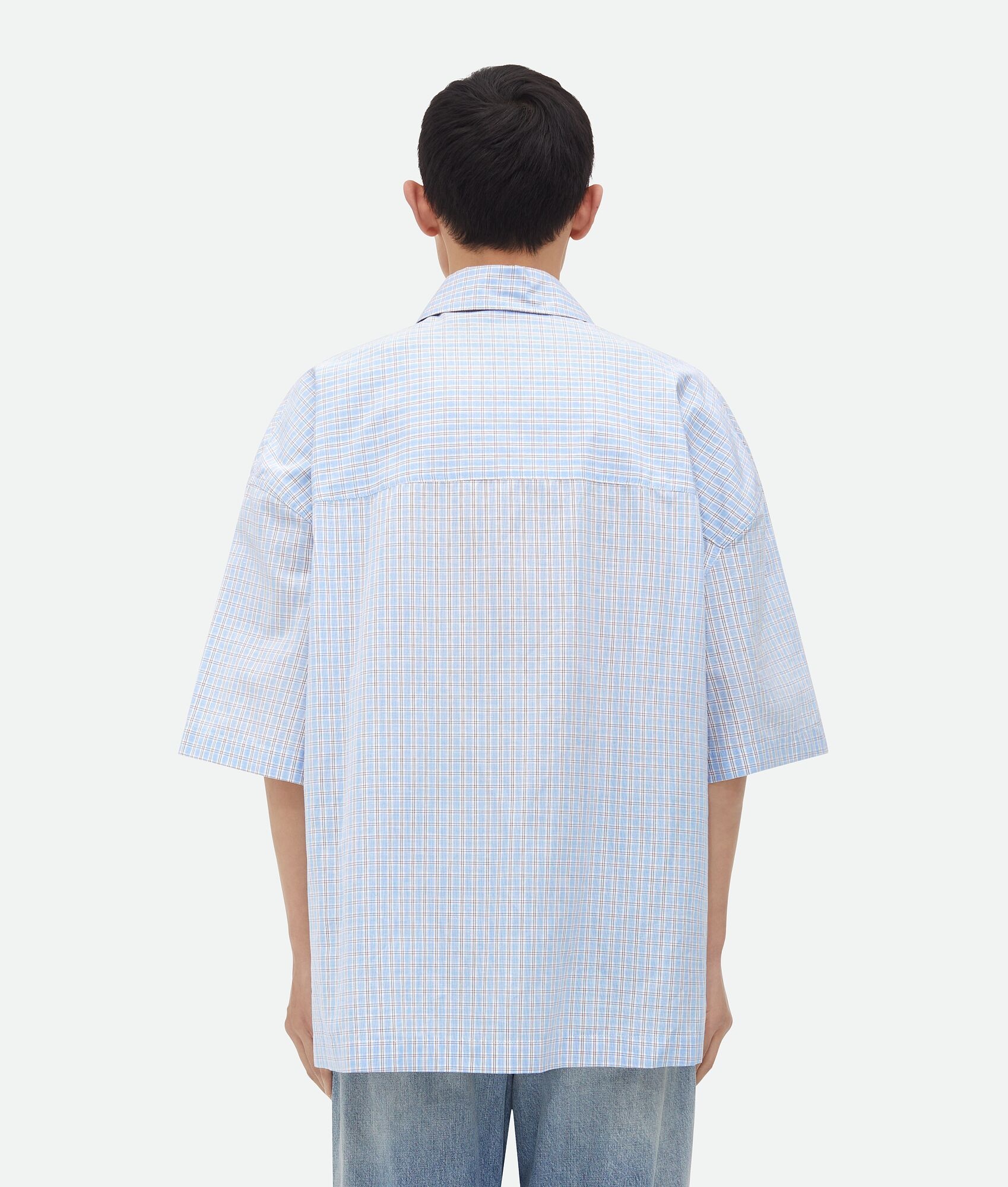 Cotton Linen Check Overshirt With "BV" Embroidery - 3