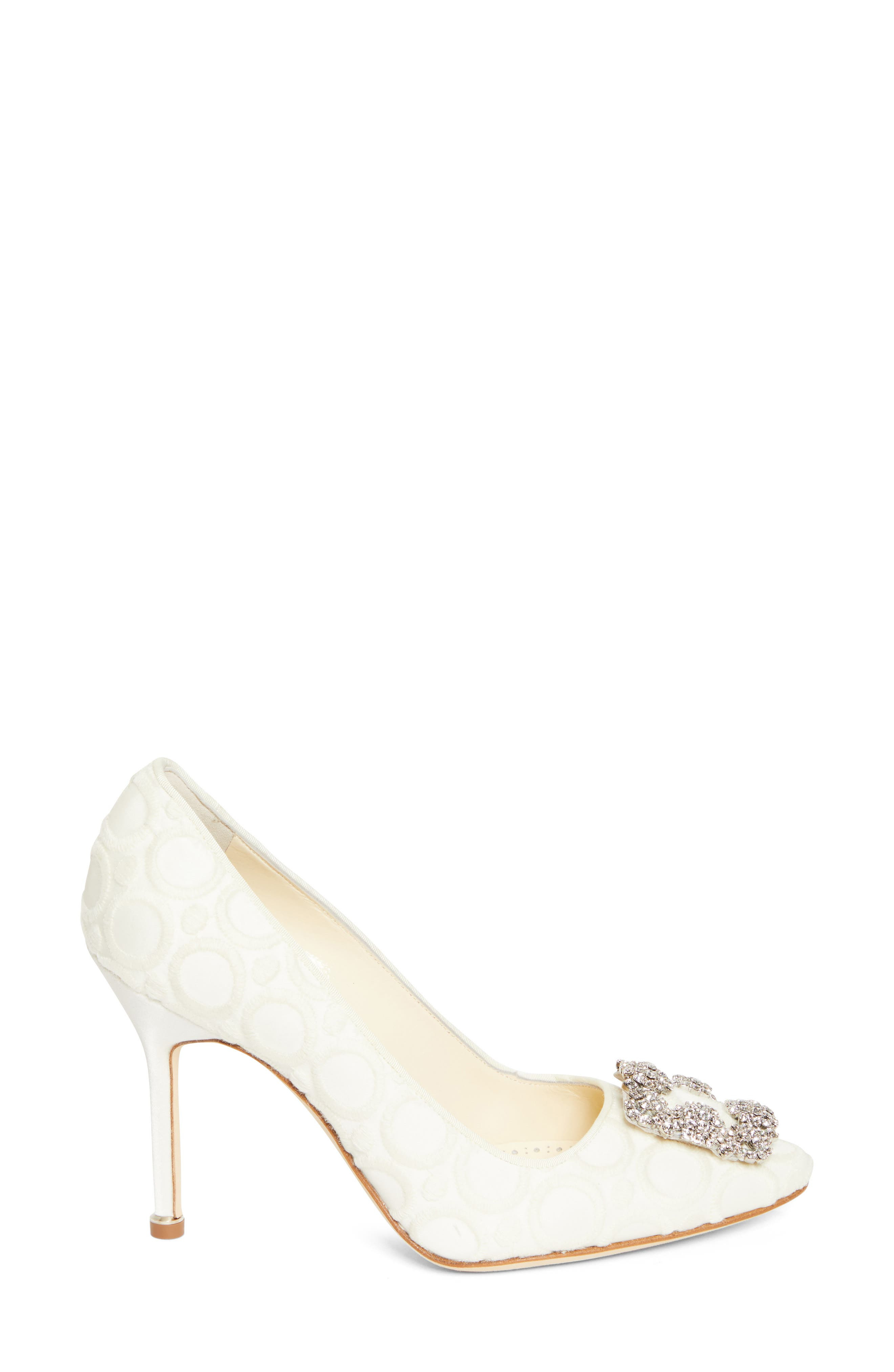 Manolo Blahnik Hangisi Crystal Buckle Pump in Light Cream at Nordstrom - 3