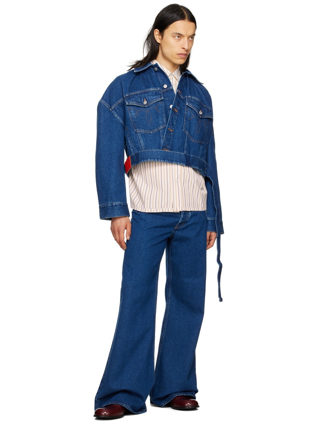 Blue Cropped Denim Jacket - 4