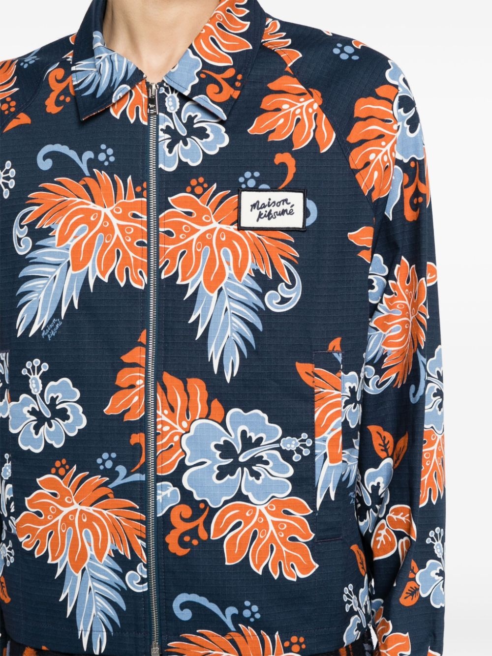floral-print zip-up cotton jacket - 5