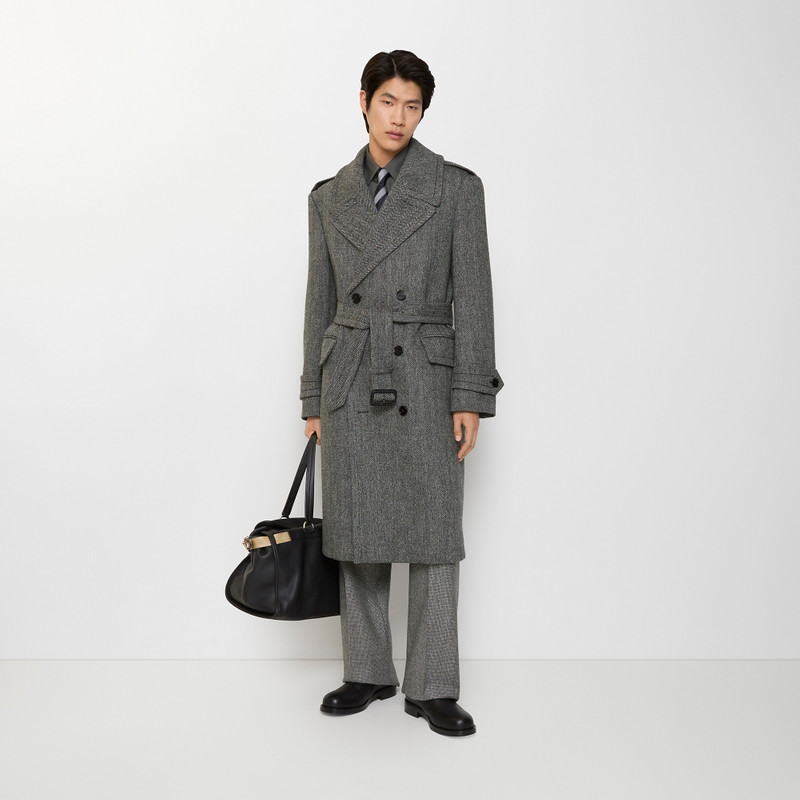 Burberry Long Herringbone Wool Trench Coat outlook
