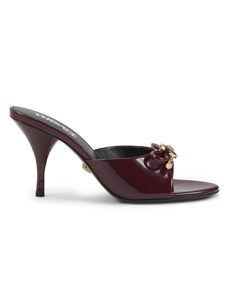 Women's Opera Bow 85MM Patent Leather Mules - Dark Burgundy Versace Gold 1