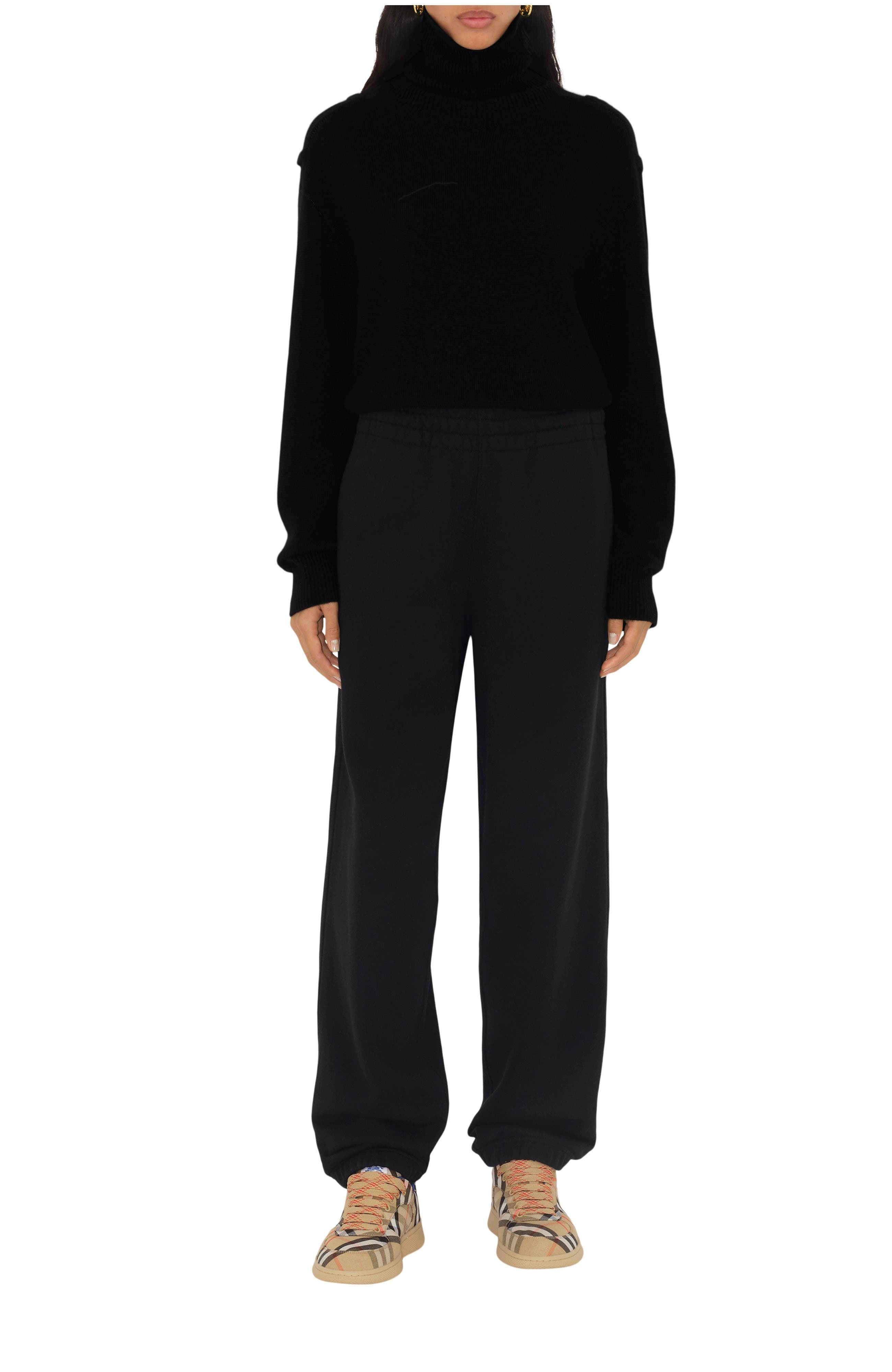 burberry Check Label Cotton Jogging Pants in Black at Nordstrom - 1