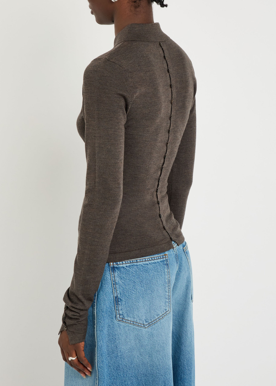 Jacquemus Le Polo Button-embellished Wool-blend Polo top - 3