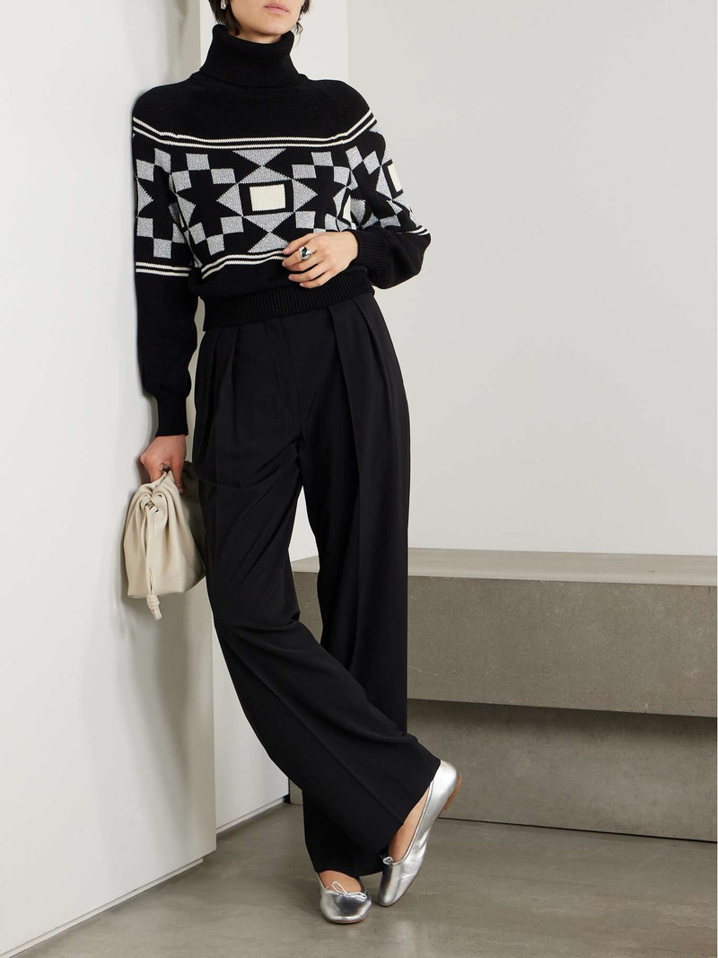 HIGH SPORT Lara intarsia-knit metallic cotton-blend turtleneck sweater Black outlook