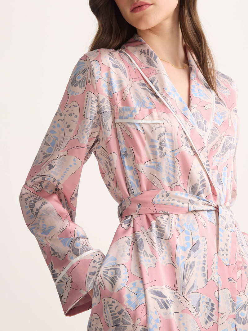 Women's Long Robe Silk Pink Multicolor Butterfly 5