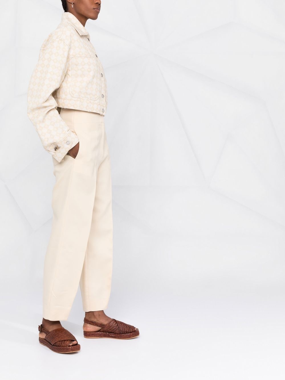 logo pattern boxy denim jacket - 4