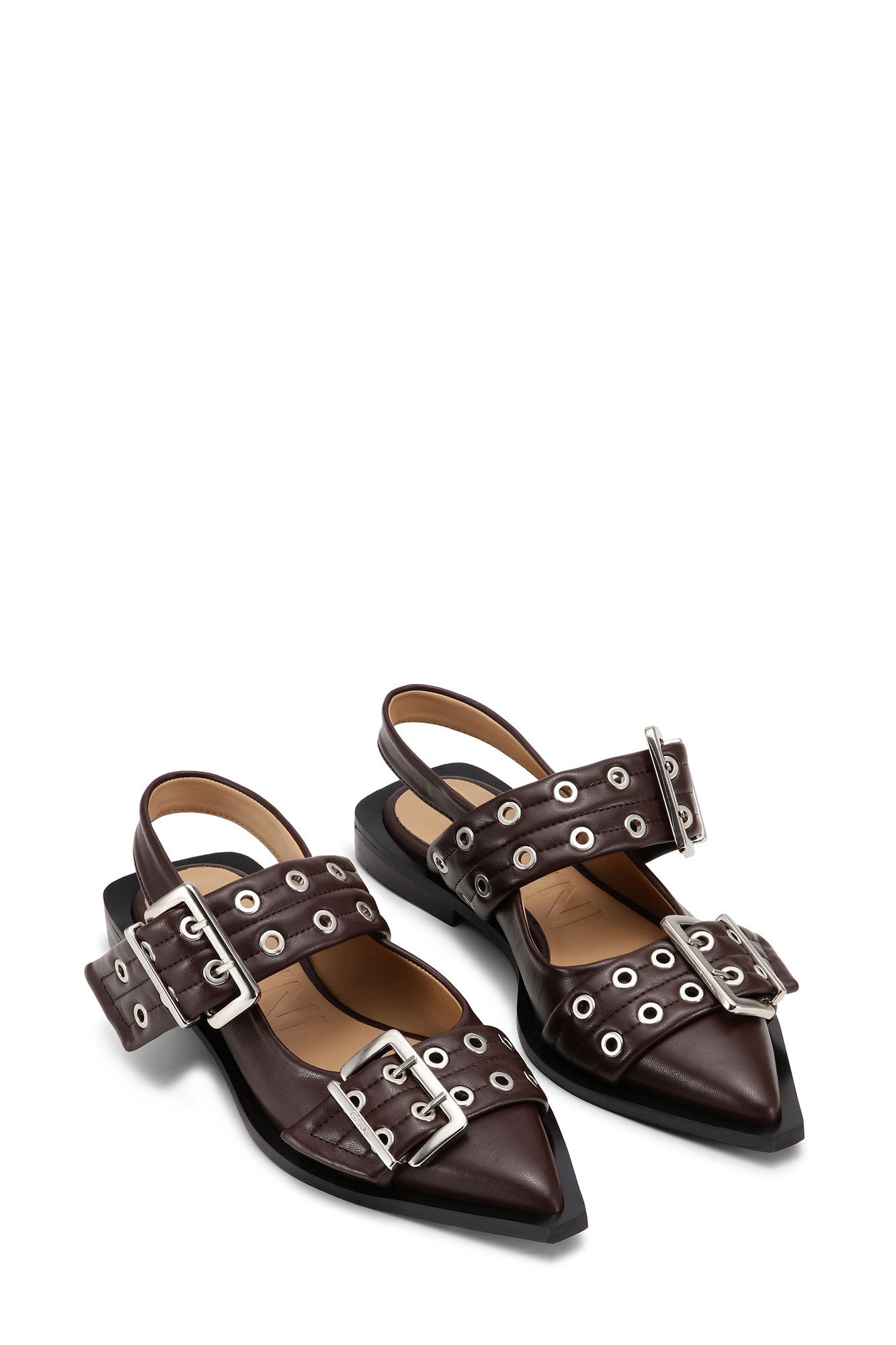 BROWN FEMININE BUCKLE BALLERINAS - 2