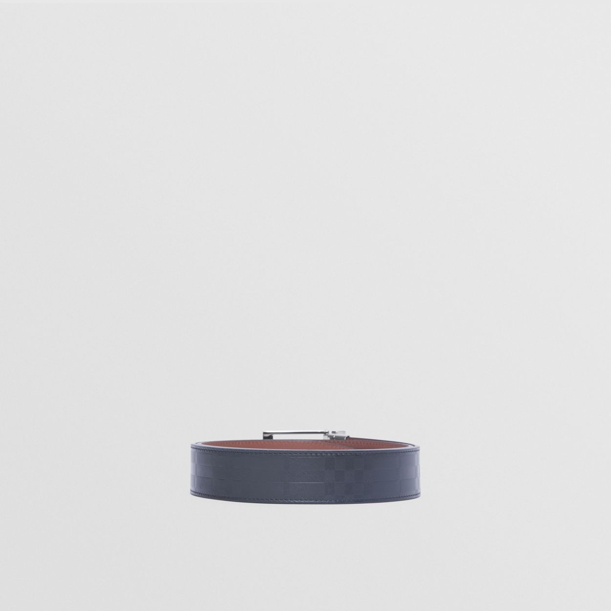 Reversible Embossed Check Leather Belt - 6