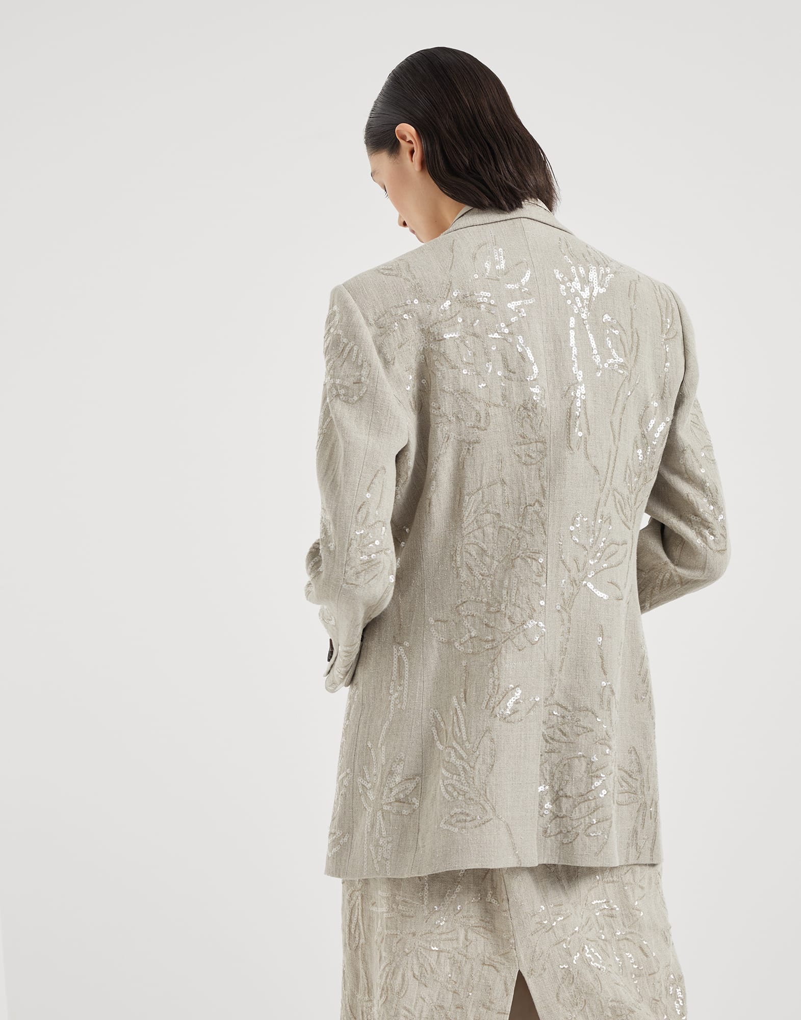 Linen canvas blazer with dazzling flower embroidery - 2