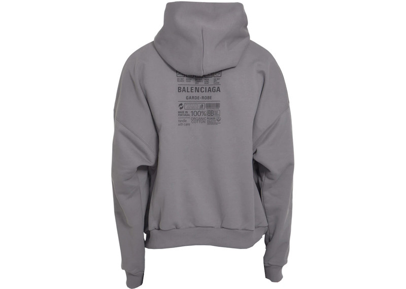 BALENCIAGA Balenciaga Care Label Hoodie Grey/Black outlook