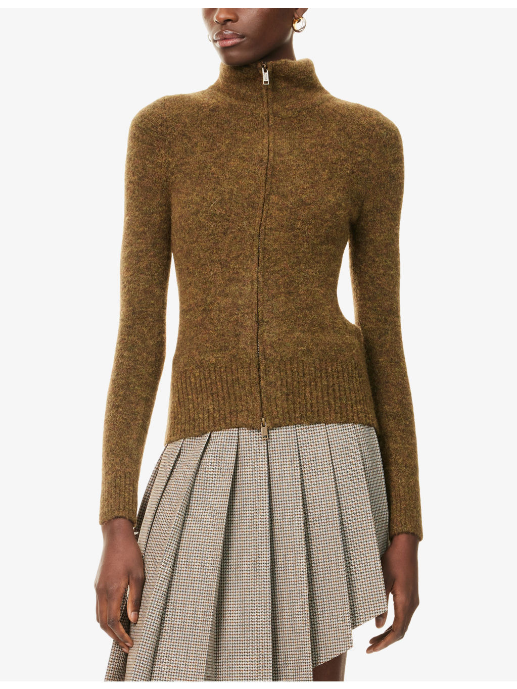 Prunella High-Neck Stretch-Wool Blend Cardigan - 3