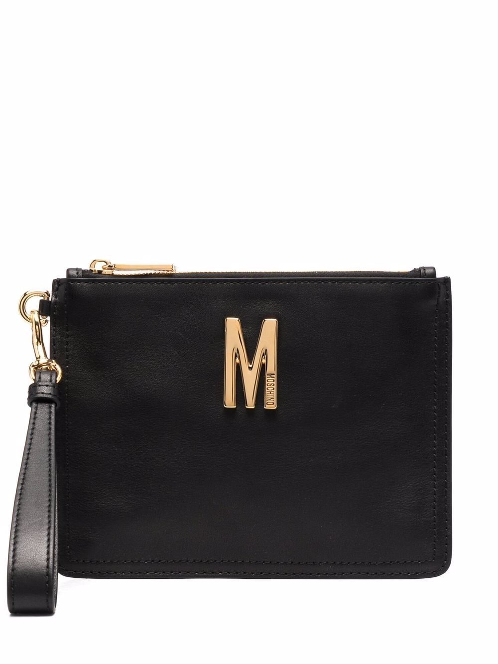 logo-plaque leather clutch bag - 1