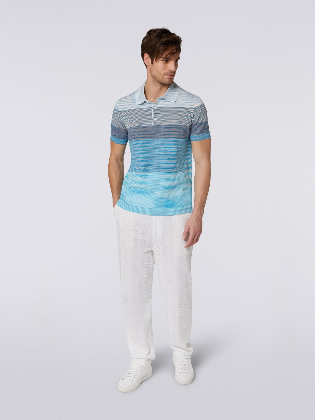 Dégradé striped cotton short-sleeved polo shirt - 2