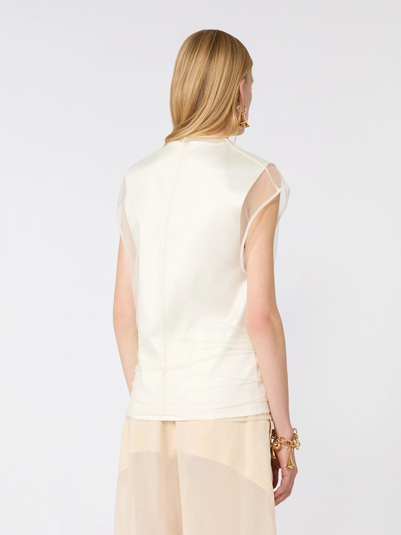 GENERO Sleeveless double-layer satin and tulle top - WHITE 4