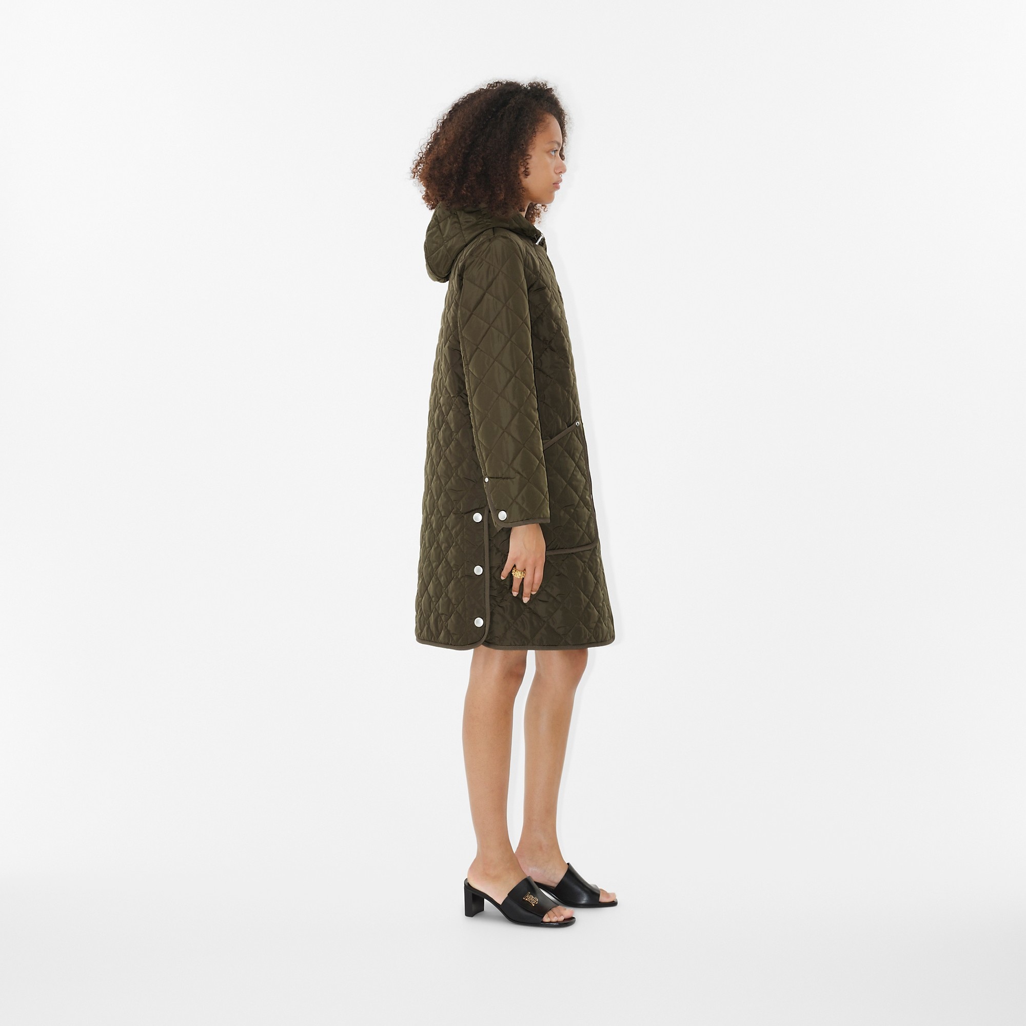 Diamond Quilted Nylon Hooded Coat - 3