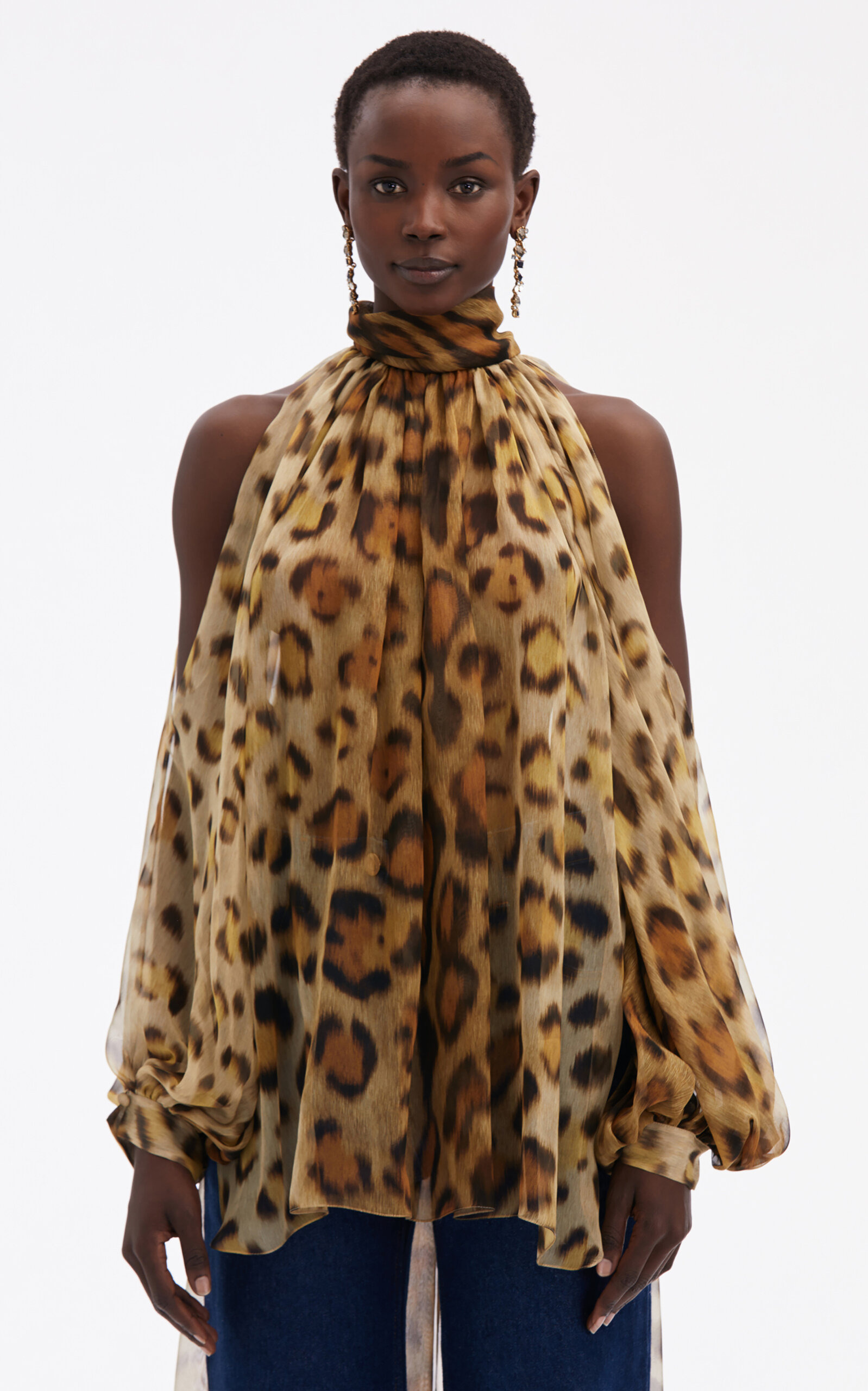 Jaguar Cold Shoulder Silk-Chiffon Blouse animal - 5