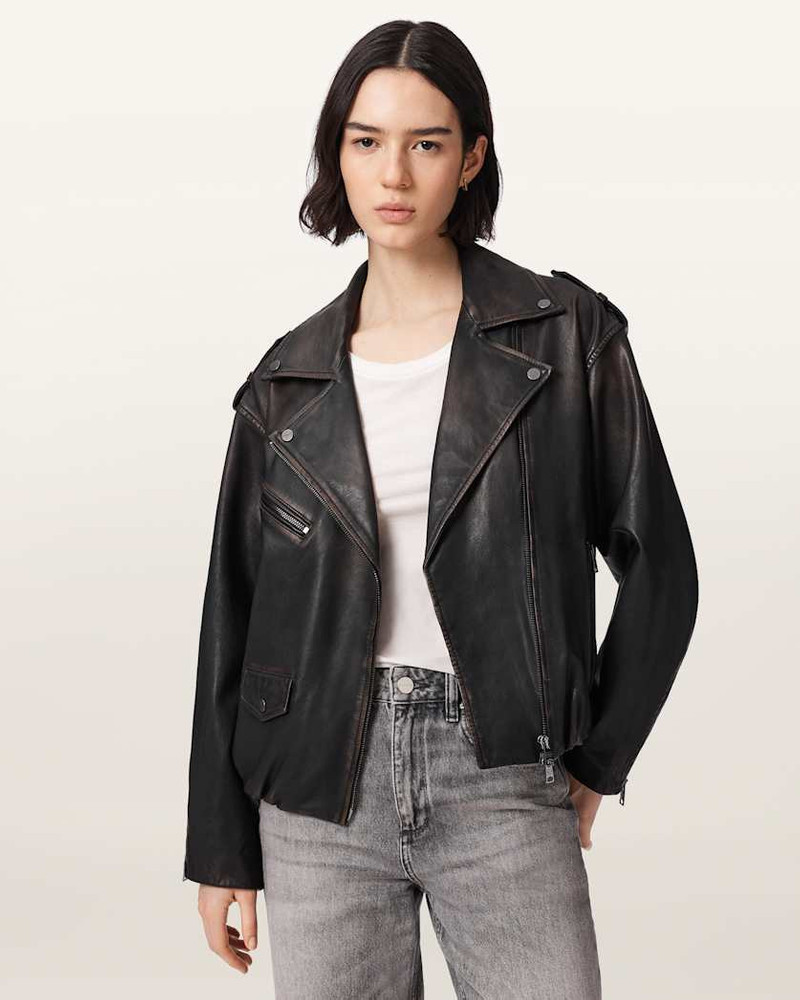 ALLSAINTS SAMINA RELAXED FIT LEATHER BIKER JACKET outlook