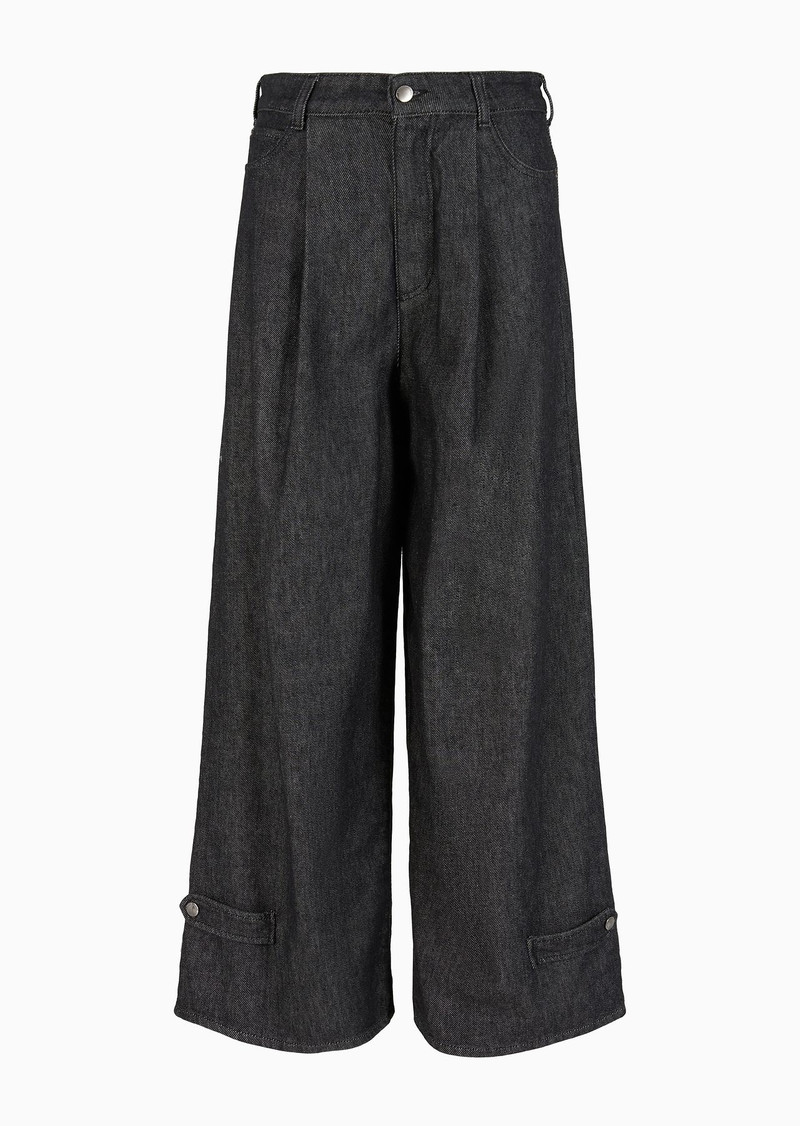 Icon high-waisted, wide-leg jeans with pleats in rinsed denim 1