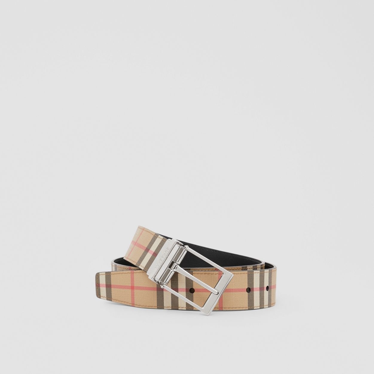 Reversible Vintage Check E-canvas and Leather Belt - 1