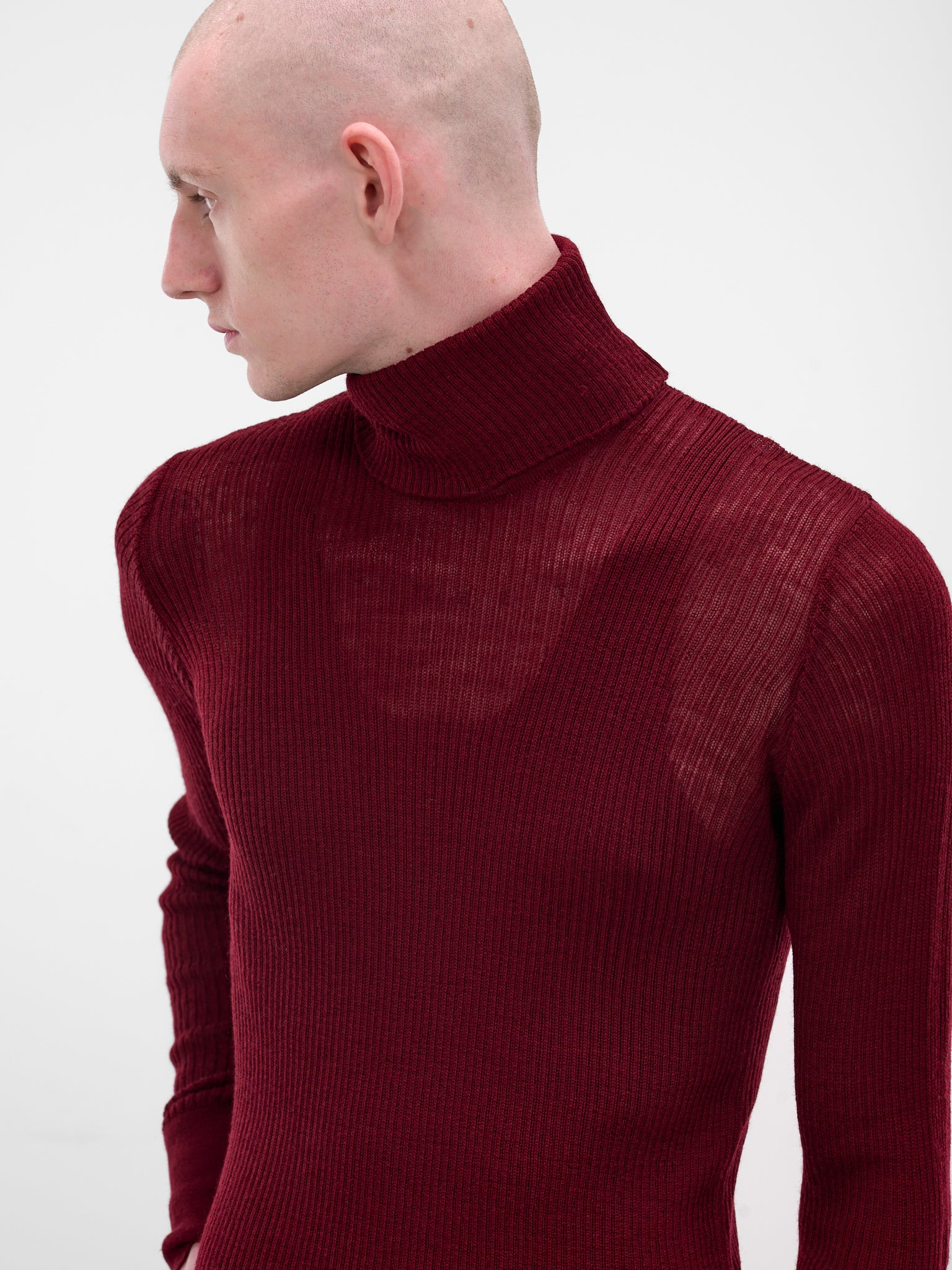 Red Rib-Knit Turleneck Sweater - 5